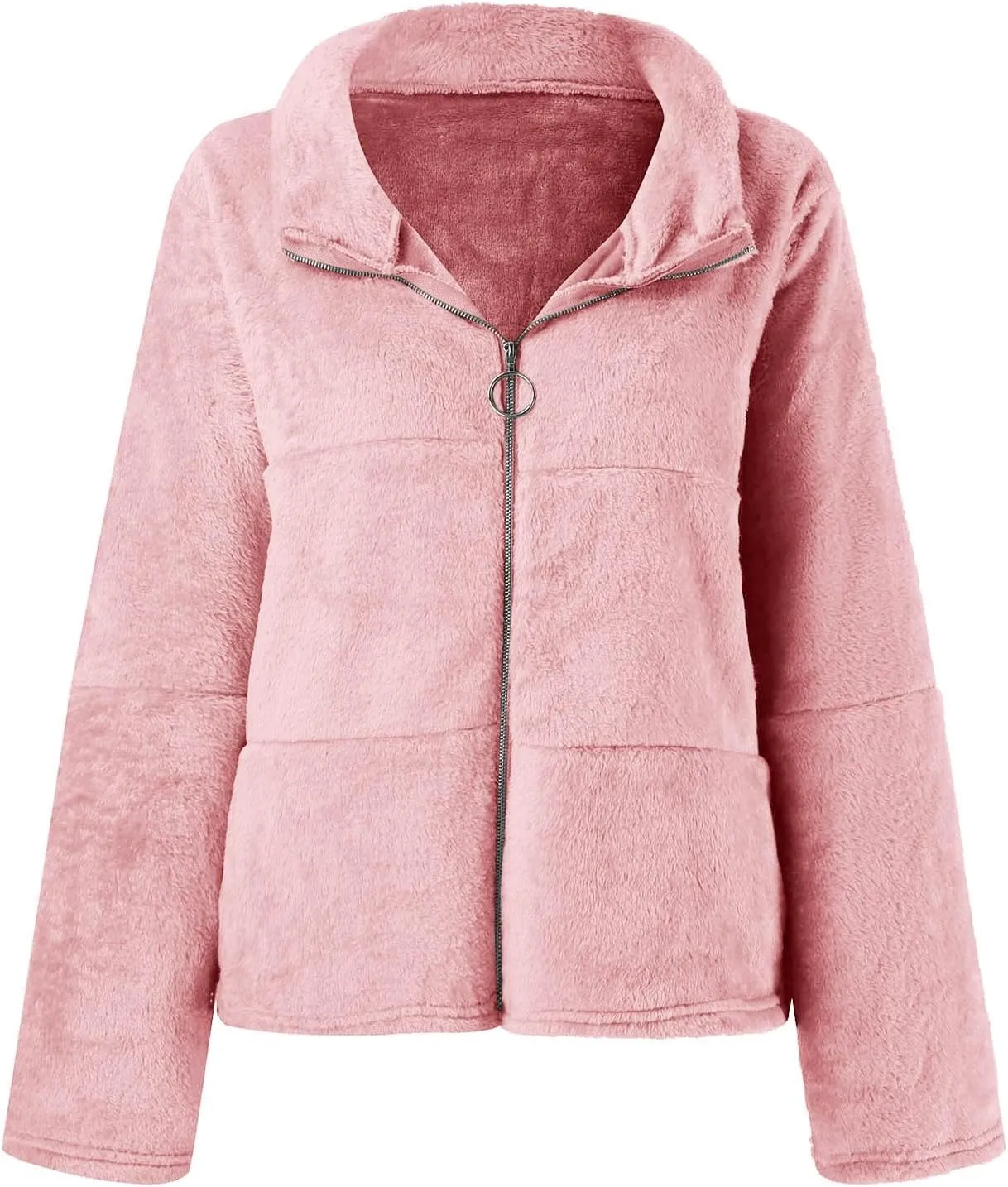 2023 Women's Winter Coats Fleece Warm Jacket Long Sleeve Open Front Cardigan Zip Up Shaggy Soft Outerwear Clothes