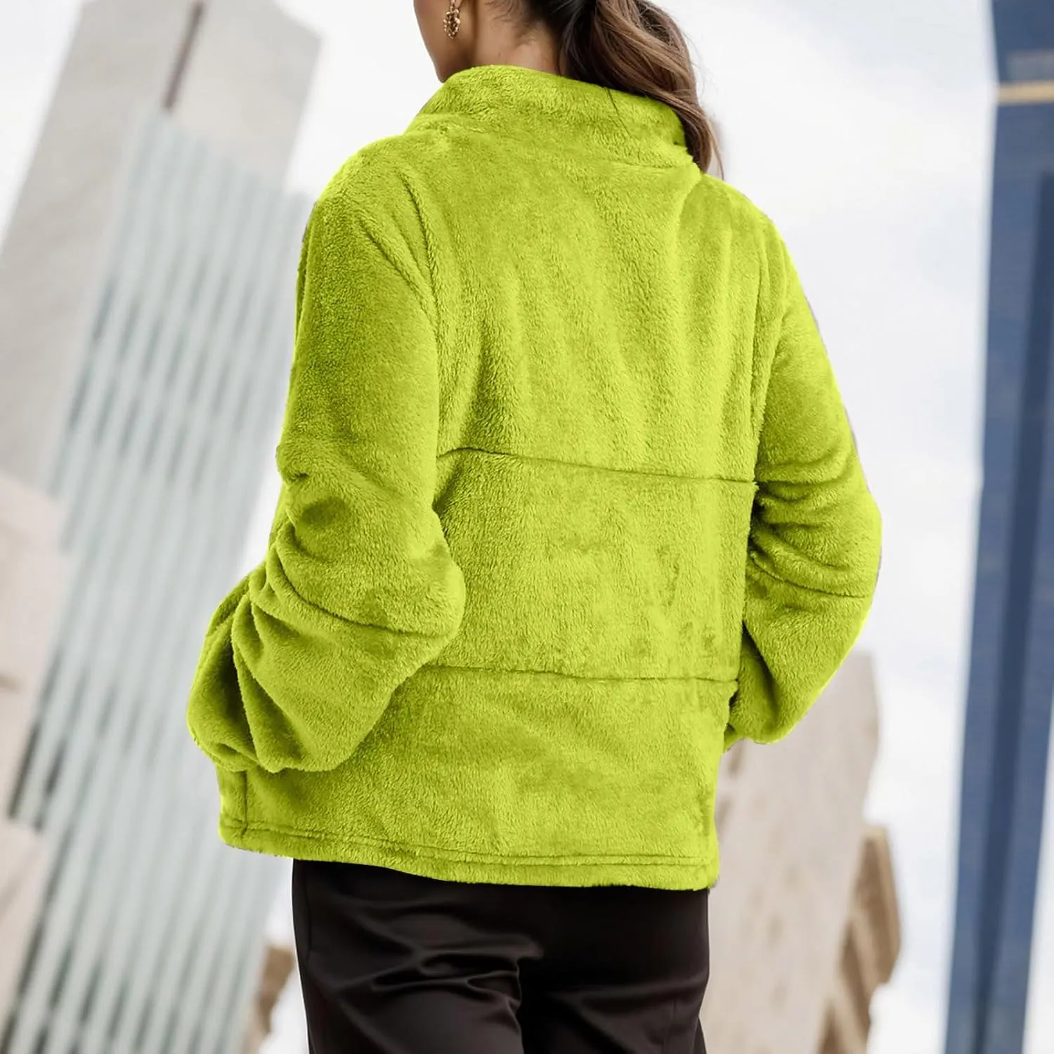 2023 Women's Winter Coats Fleece Warm Jacket Long Sleeve Open Front Cardigan Zip Up Shaggy Soft Outerwear Clothes