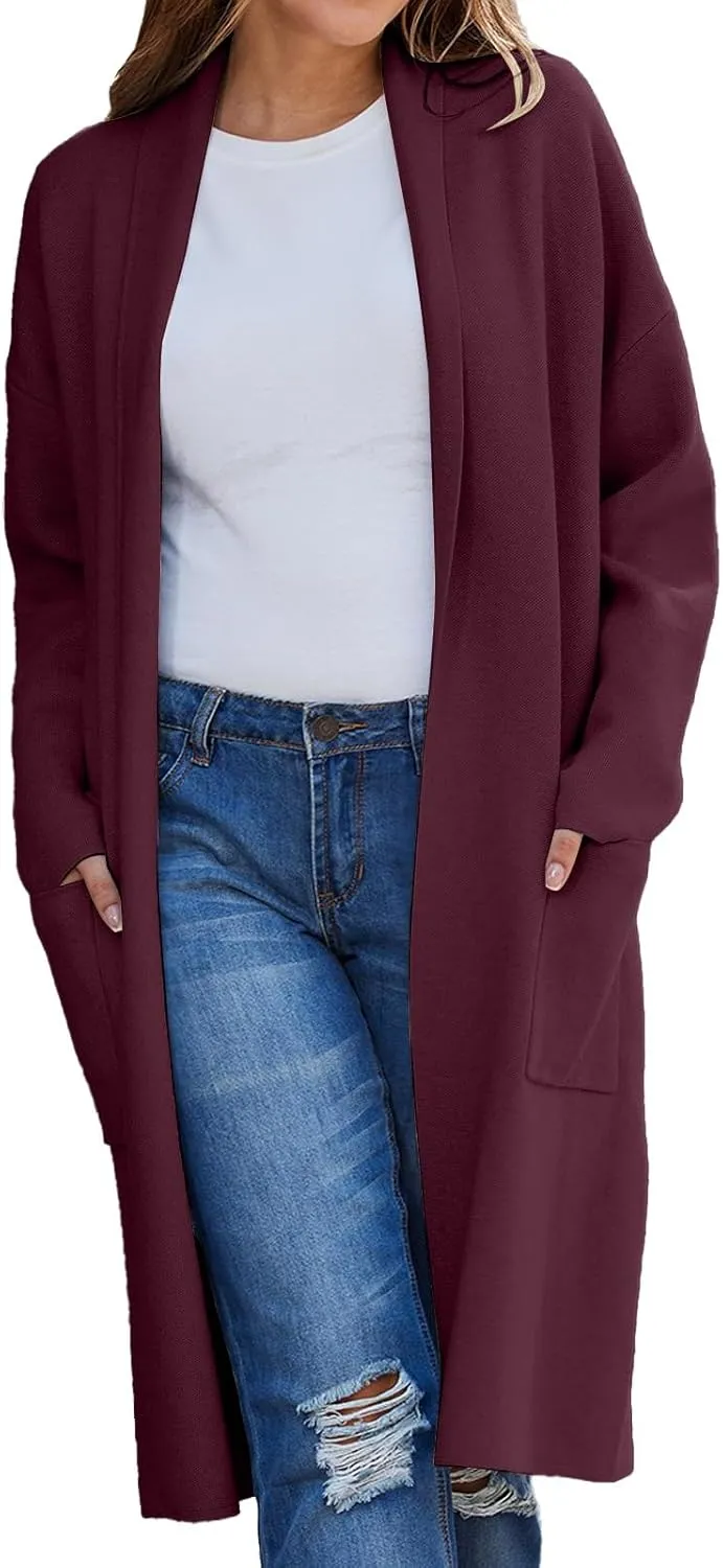 aihihe Oversized Cardigan for Women Classic Lapel Collar Open Front Long Jacket 2023 Fall Trendy Outerwear with Pockets