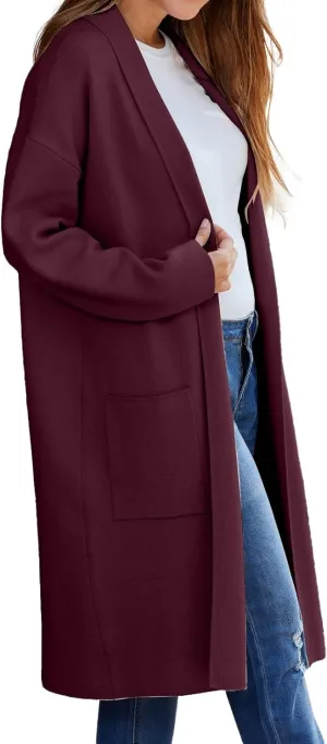 aihihe Oversized Cardigan for Women Classic Lapel Collar Open Front Long Jacket 2023 Fall Trendy Outerwear with Pockets