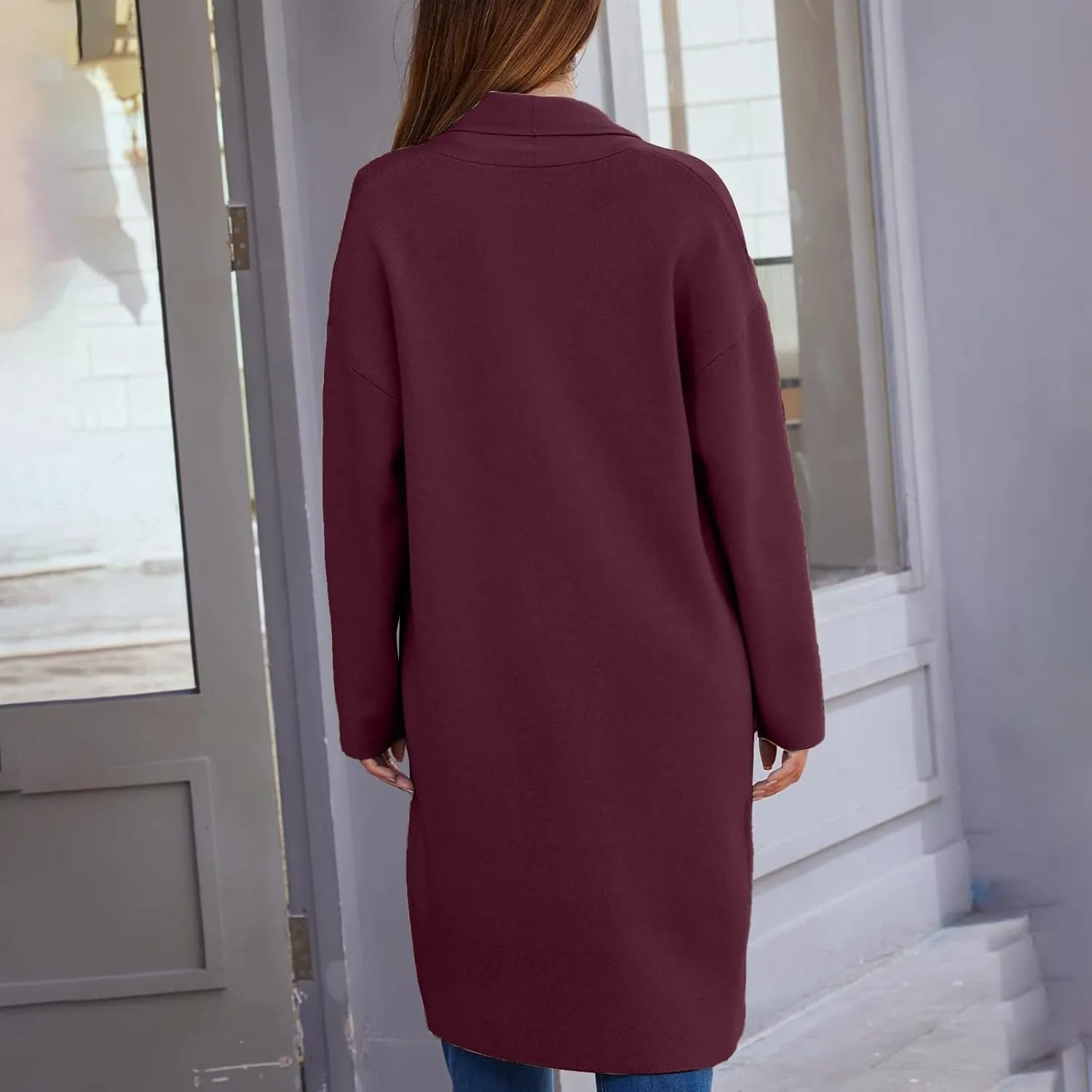 aihihe Oversized Cardigan for Women Classic Lapel Collar Open Front Long Jacket 2023 Fall Trendy Outerwear with Pockets