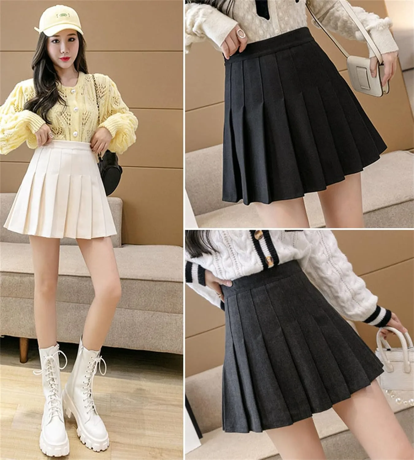 Andongnywell Women's High Waist Pleated Mini Skirt Skater Tennis Skirt with Comfy Casual Stretchy Band Short Skirt