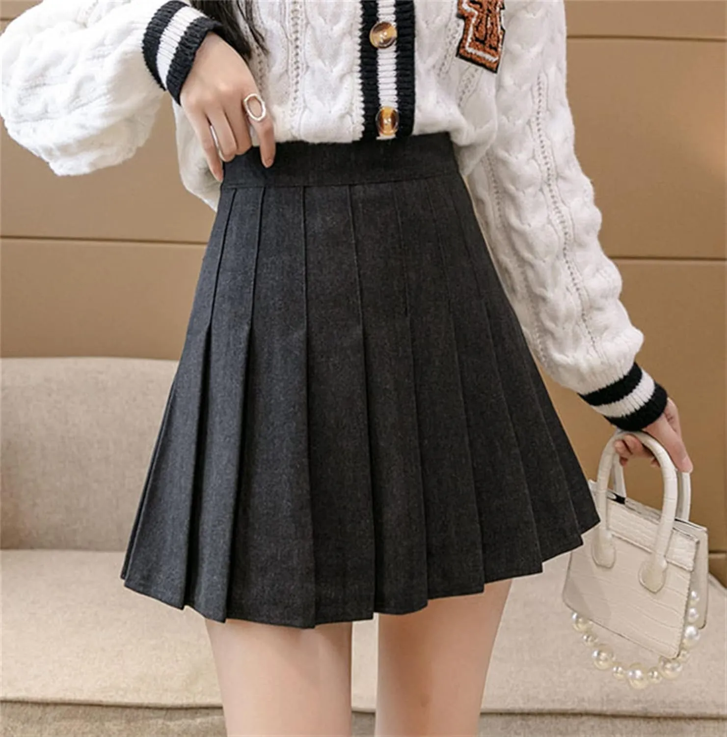 Andongnywell Women's High Waist Pleated Mini Skirt Skater Tennis Skirt with Comfy Casual Stretchy Band Short Skirt