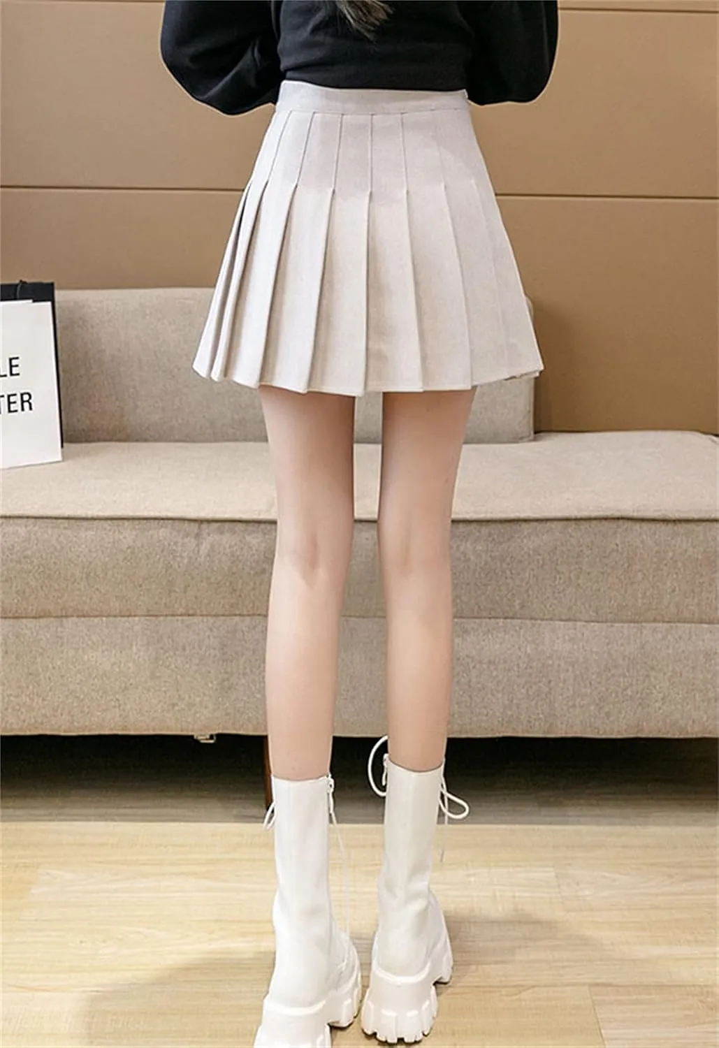Andongnywell Women's Pleated Skirt High Waist Skater Tennis Skirt with Lining Shorts A-Line School Uniform Mini Skirt