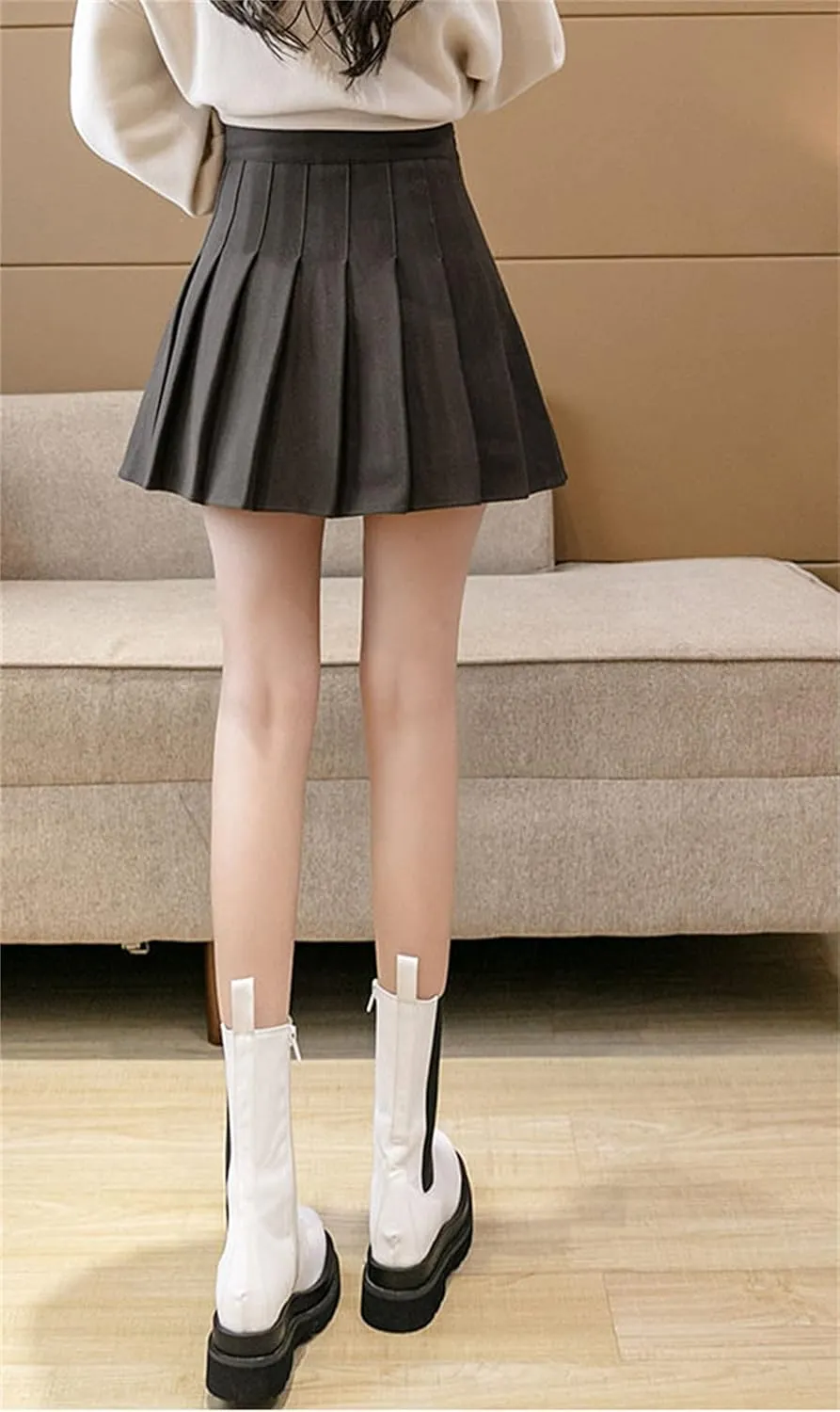 Andongnywell Women's Pleated Skirt High Waist Skater Tennis Skirt with Lining Shorts A-Line School Uniform Mini Skirt