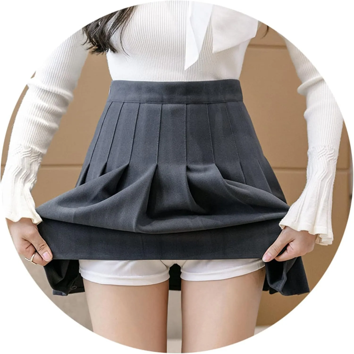 Andongnywell Women's Pleated Skirt High Waist Skater Tennis Skirt with Lining Shorts A-Line School Uniform Mini Skirt