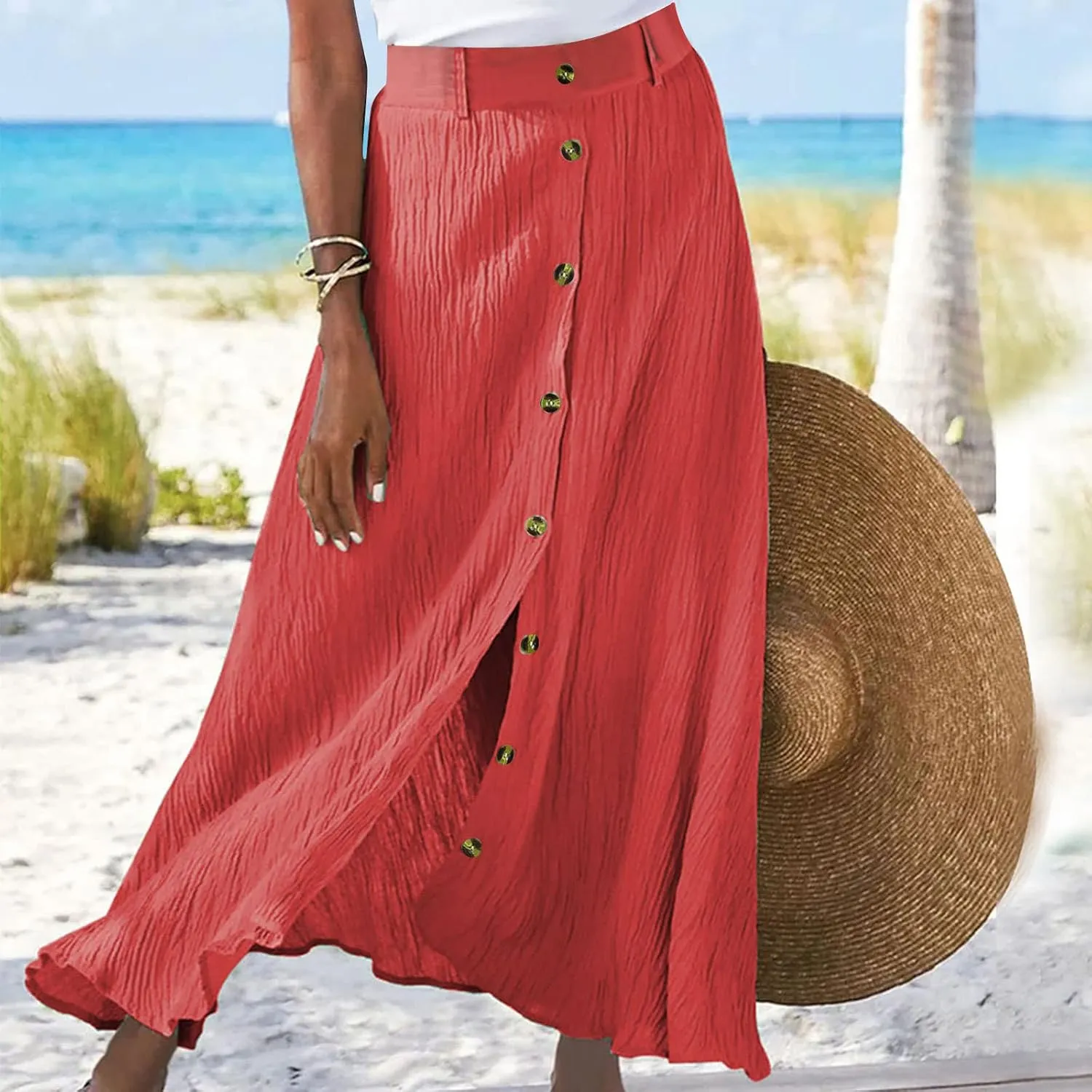 Beach Skirts for Women Lightweight Flowy Maxi Skirt Summer Casual Bohemian Holiday Skirts Trendy Resort Wear