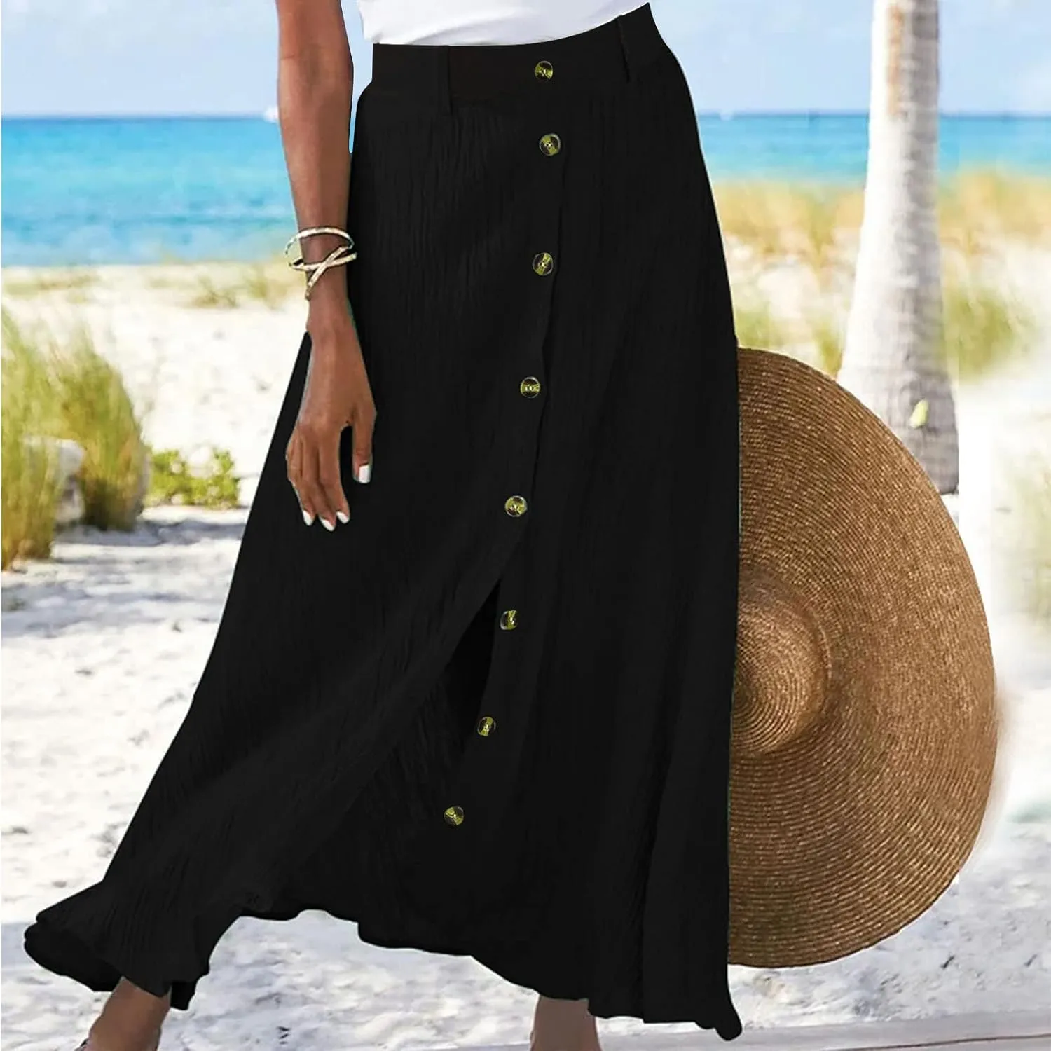 Beach Skirts for Women Lightweight Flowy Maxi Skirt Summer Casual Bohemian Holiday Skirts Trendy Resort Wear