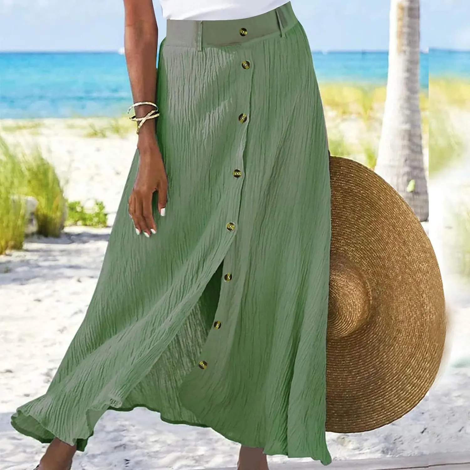 Beach Skirts for Women Lightweight Flowy Maxi Skirt Summer Casual Bohemian Holiday Skirts Trendy Resort Wear