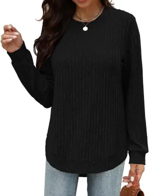 Beimuc Womens Tunic Tops Lightweight Crewneck Sweaters Loose Fit Long Sleeve Shirts High Low Curved Hem
