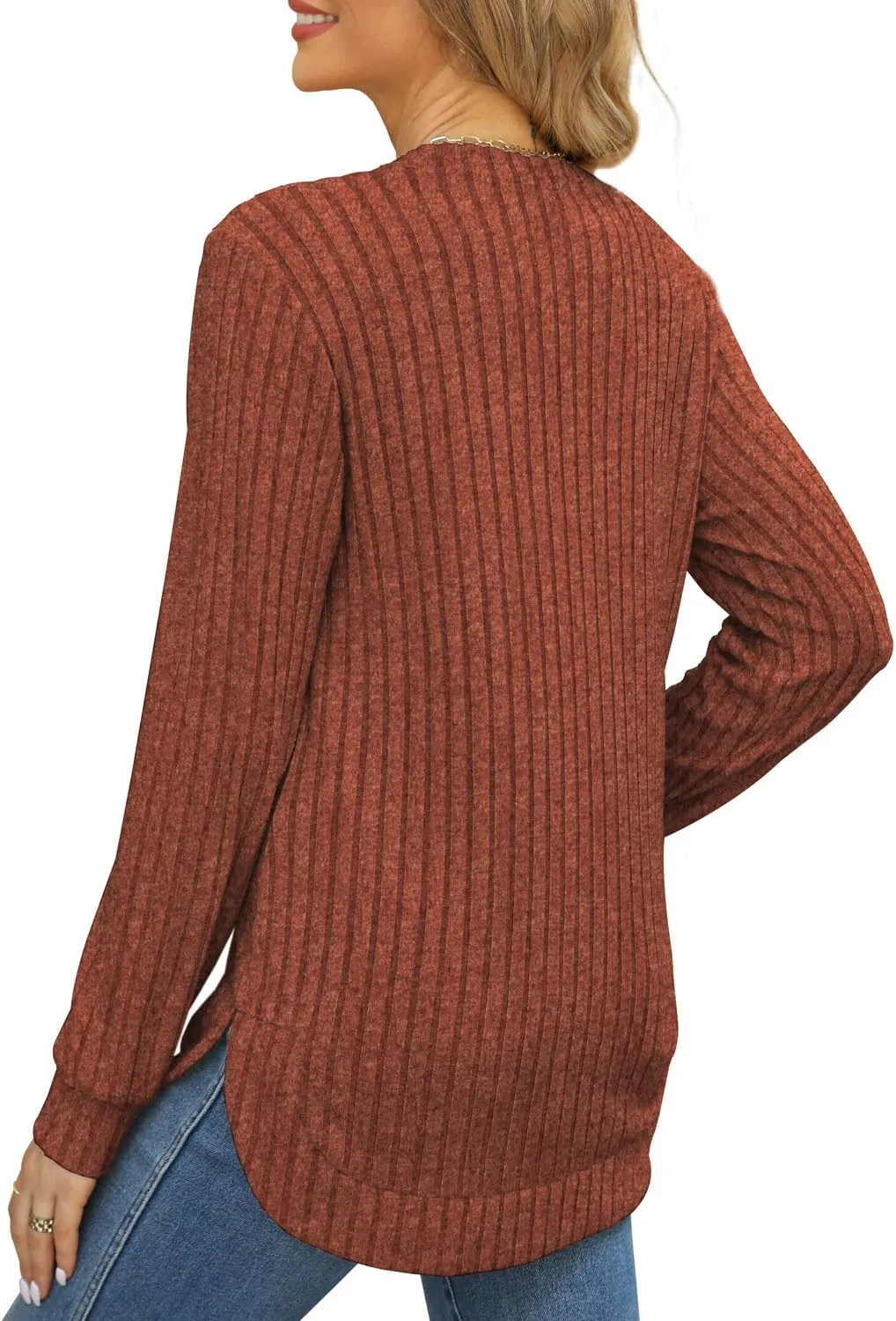 Beimuc Womens Tunic Tops Lightweight Crewneck Sweaters Loose Fit Long Sleeve Shirts High Low Curved Hem