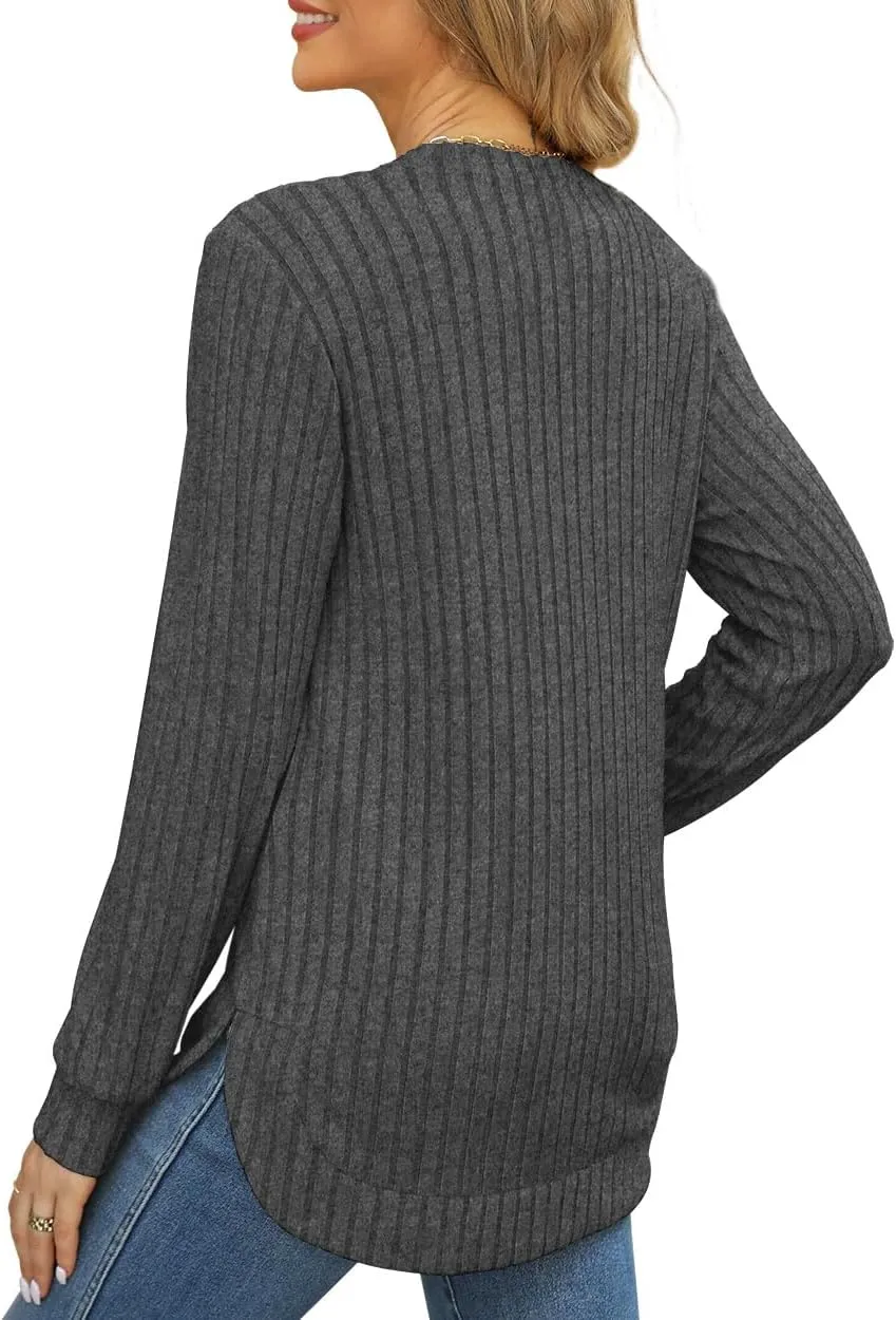 Beimuc Womens Tunic Tops Lightweight Crewneck Sweaters Loose Fit Long Sleeve Shirts High Low Curved Hem