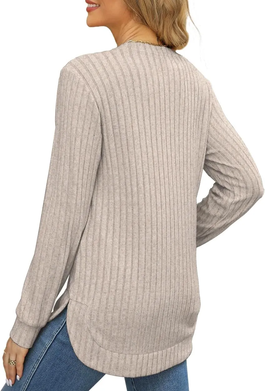 Beimuc Womens Tunic Tops Lightweight Crewneck Sweaters Loose Fit Long Sleeve Shirts High Low Curved Hem