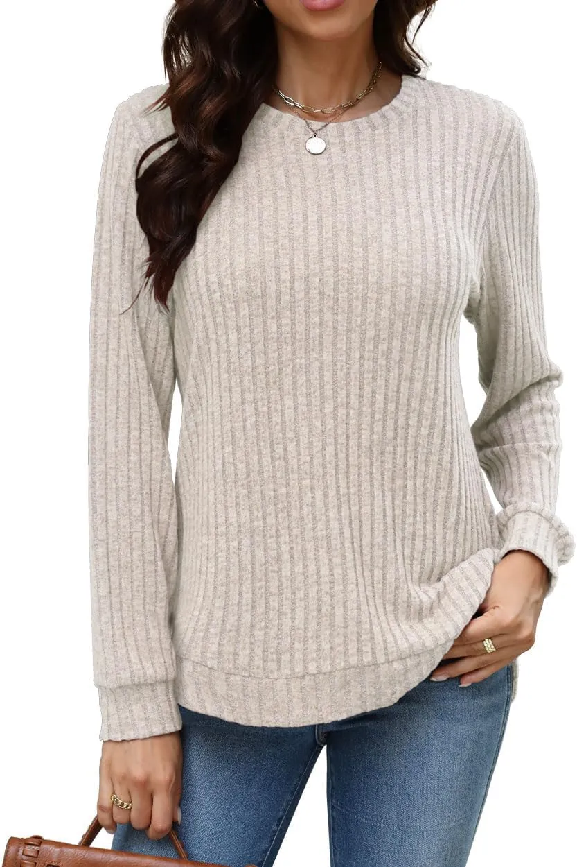 Beimuc Womens Tunic Tops Lightweight Crewneck Sweaters Loose Fit Long Sleeve Shirts High Low Curved Hem