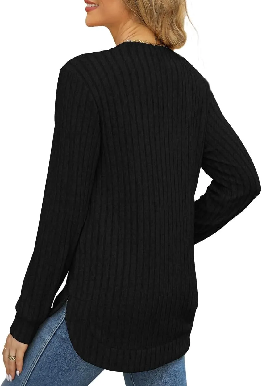 Beimuc Womens Tunic Tops Lightweight Crewneck Sweaters Loose Fit Long Sleeve Shirts High Low Curved Hem