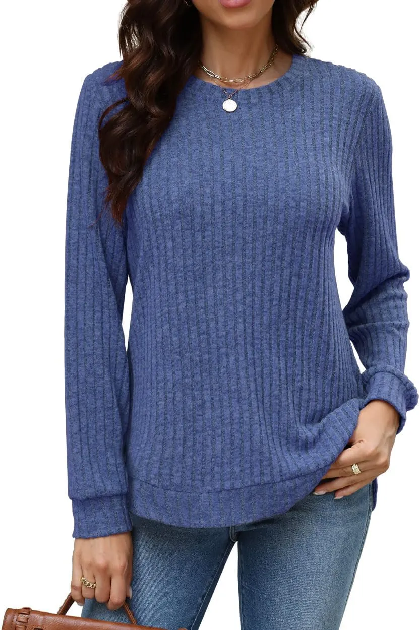 Beimuc Womens Tunic Tops Lightweight Crewneck Sweaters Loose Fit Long Sleeve Shirts High Low Curved Hem