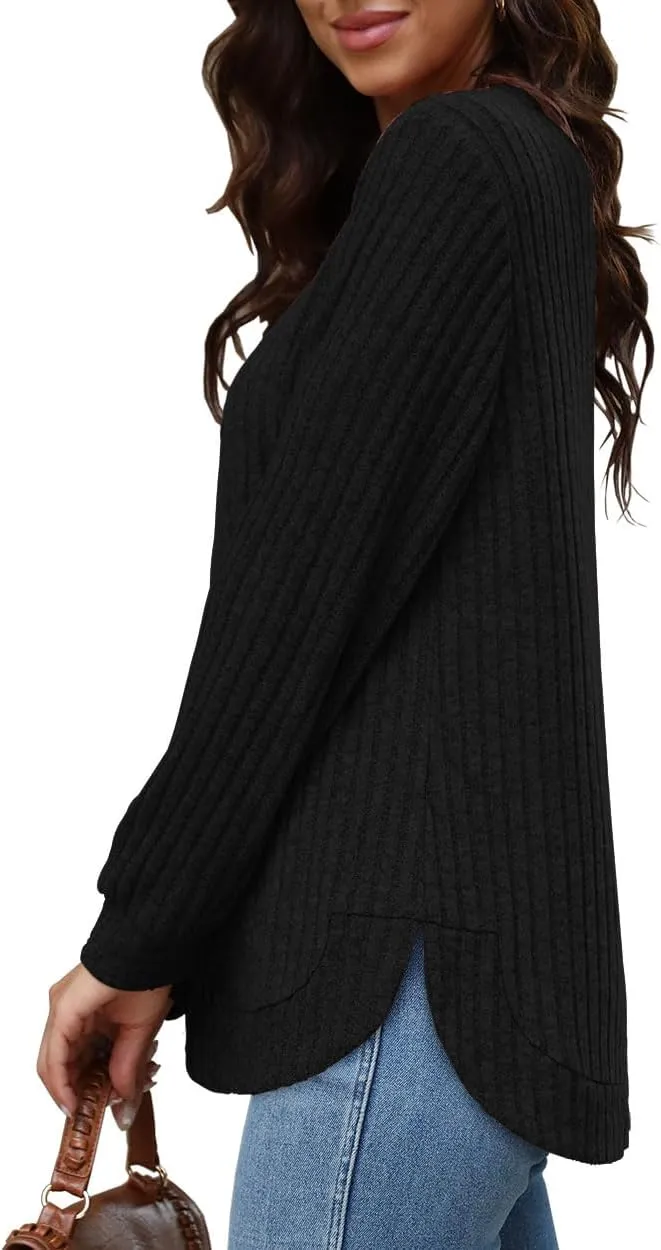 Beimuc Womens Tunic Tops Lightweight Crewneck Sweaters Loose Fit Long Sleeve Shirts High Low Curved Hem