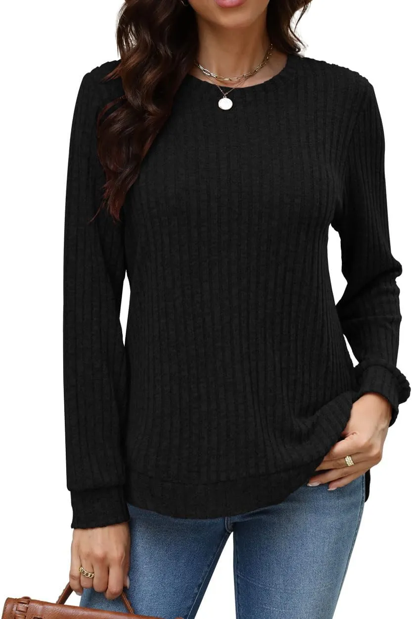 Beimuc Womens Tunic Tops Lightweight Crewneck Sweaters Loose Fit Long Sleeve Shirts High Low Curved Hem