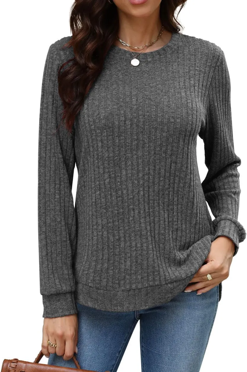 Beimuc Womens Tunic Tops Lightweight Crewneck Sweaters Loose Fit Long Sleeve Shirts High Low Curved Hem