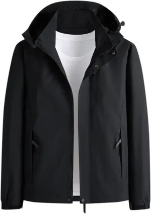 Bomber Jacket Men, Men's Lightweight Windbreaker Rain Jacket Raincoat with Detachable Hood for Hiking Gym Activewear