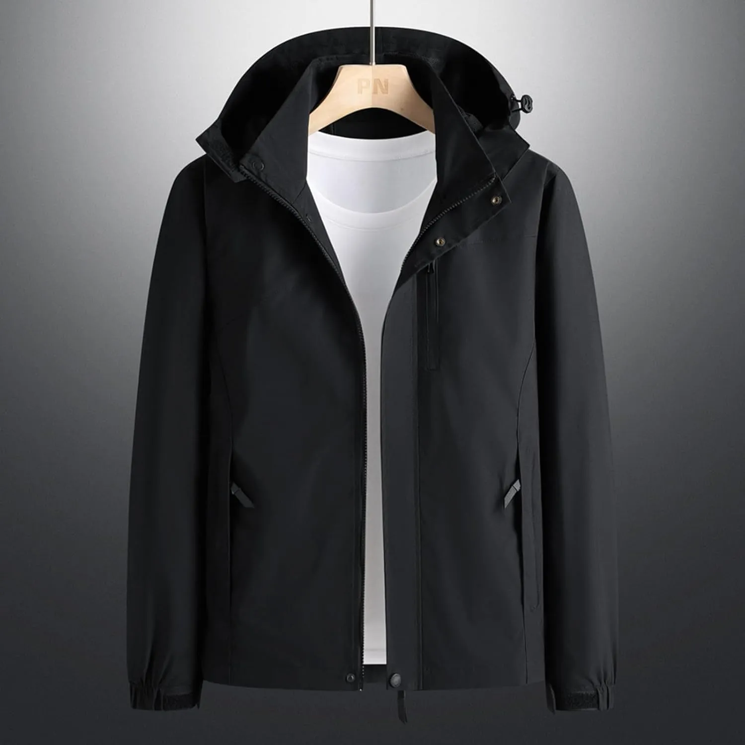 Bomber Jacket Men, Men's Lightweight Windbreaker Rain Jacket Raincoat with Detachable Hood for Hiking Gym Activewear