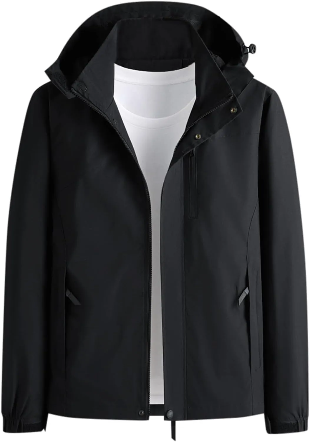 Bomber Jacket Men, Men's Lightweight Windbreaker Rain Jacket Raincoat with Detachable Hood for Hiking Gym Activewear