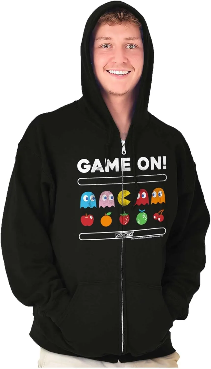 Brisco Brands Game On Vintage 80s PACMAN Gamer Zip Up Hoodie Mens Womens