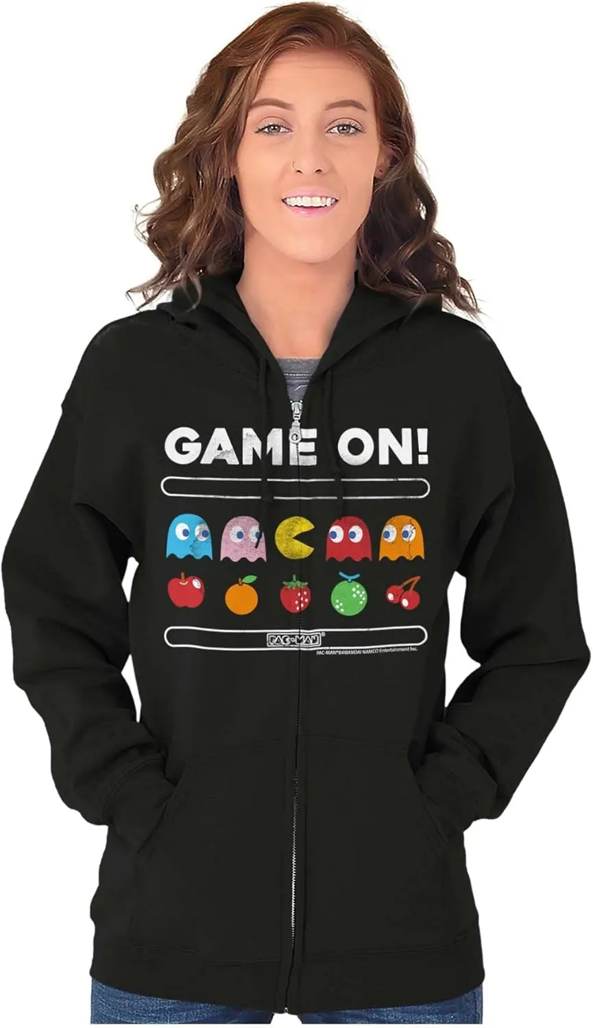 Brisco Brands Game On Vintage 80s PACMAN Gamer Zip Up Hoodie Mens Womens