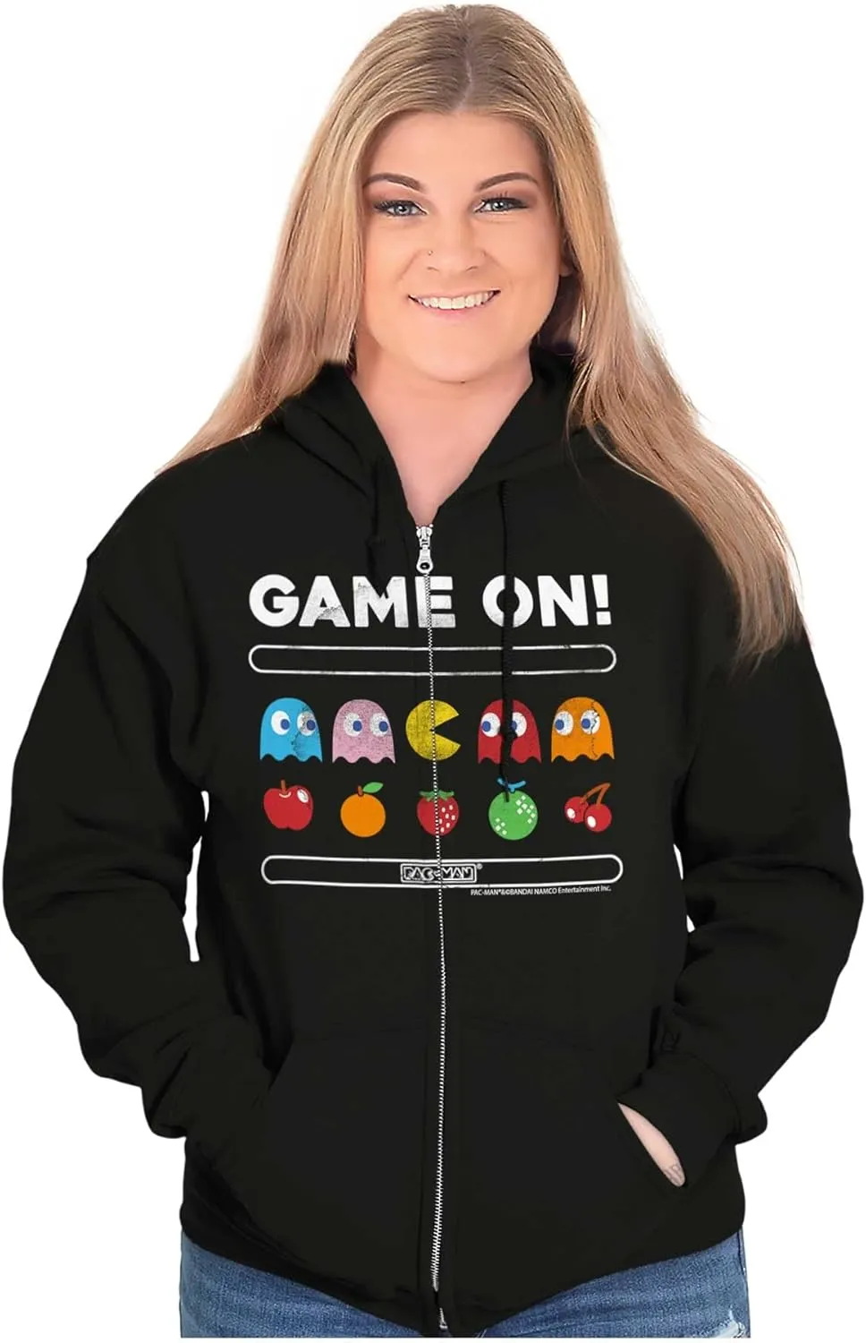 Brisco Brands Game On Vintage 80s PACMAN Gamer Zip Up Hoodie Mens Womens