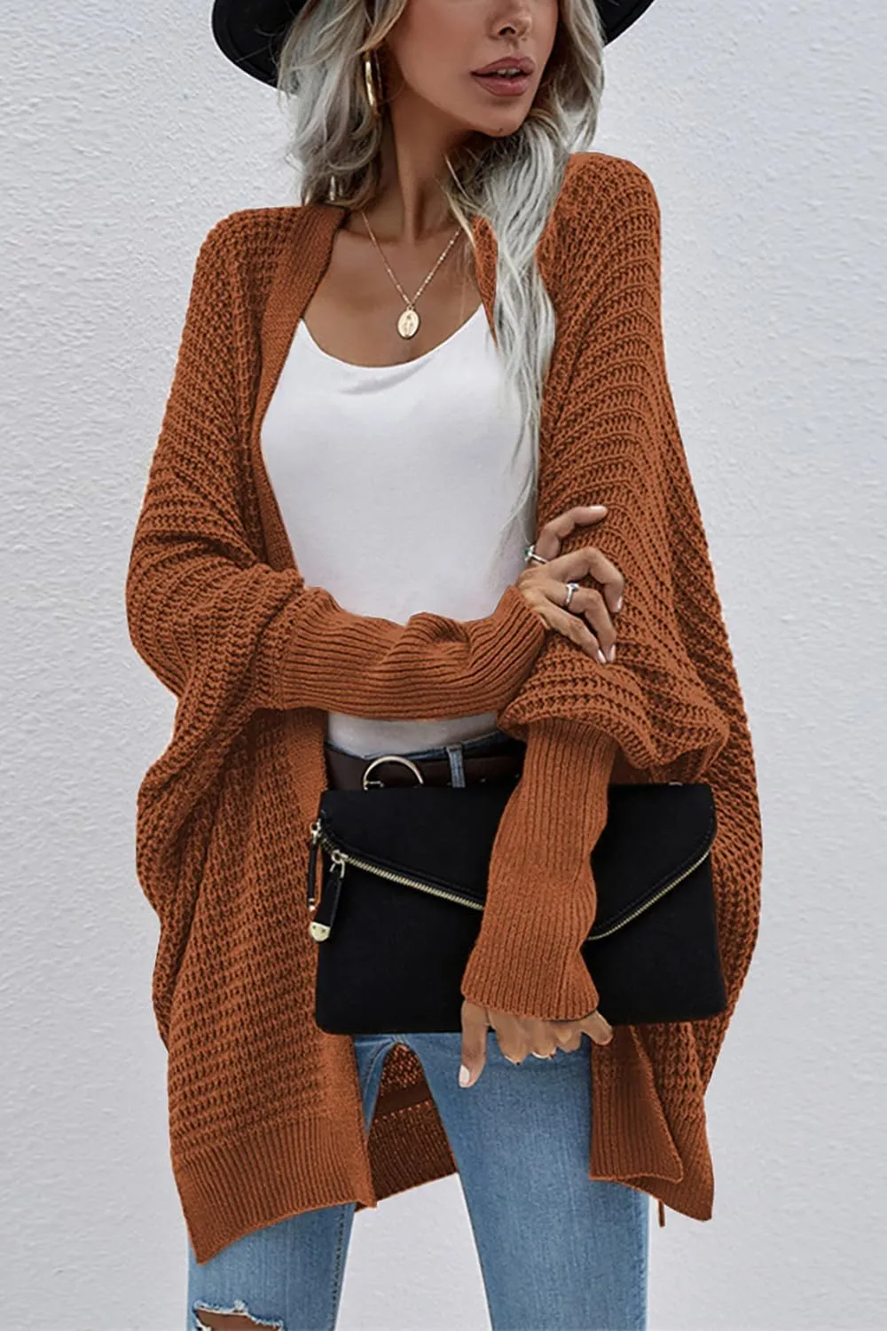 Bsicspace Womens Open Front Cardigan Sweaters Dressy Waffle Knit Casual Lightweight Oversized Womens Cardigan Soft Outerwear
