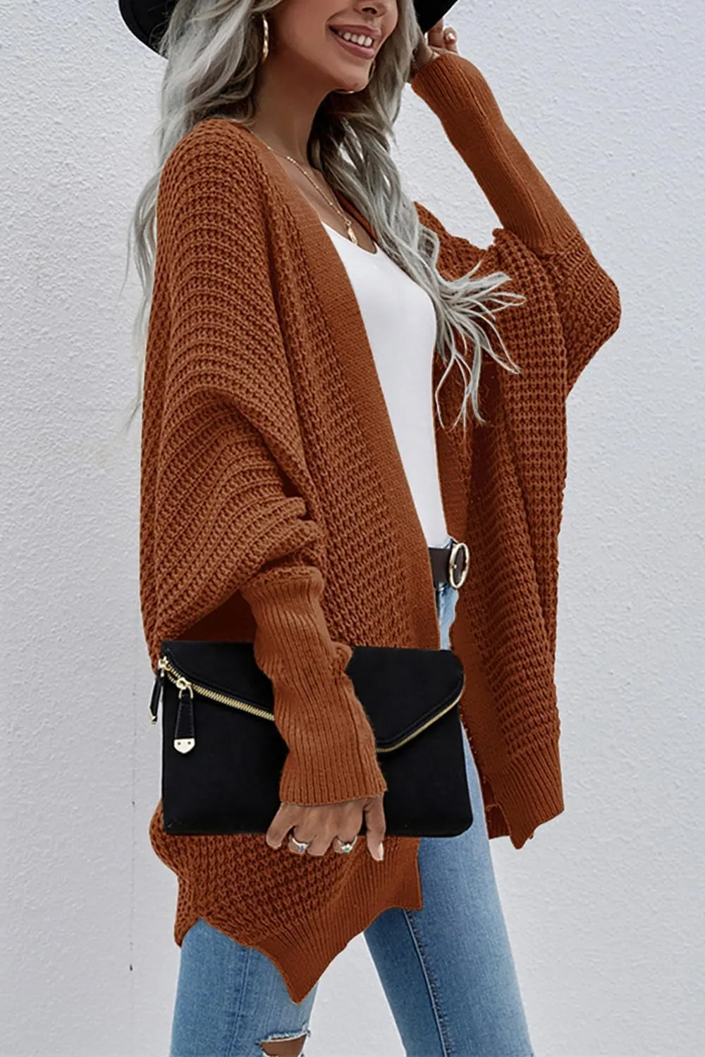 Bsicspace Womens Open Front Cardigan Sweaters Dressy Waffle Knit Casual Lightweight Oversized Womens Cardigan Soft Outerwear