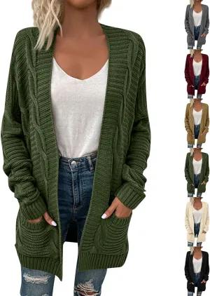 Cable Knit Cardigan Women Oversized Long Sleeve Chunky Sweater Lightweight Open Front Cardigan with Pockets