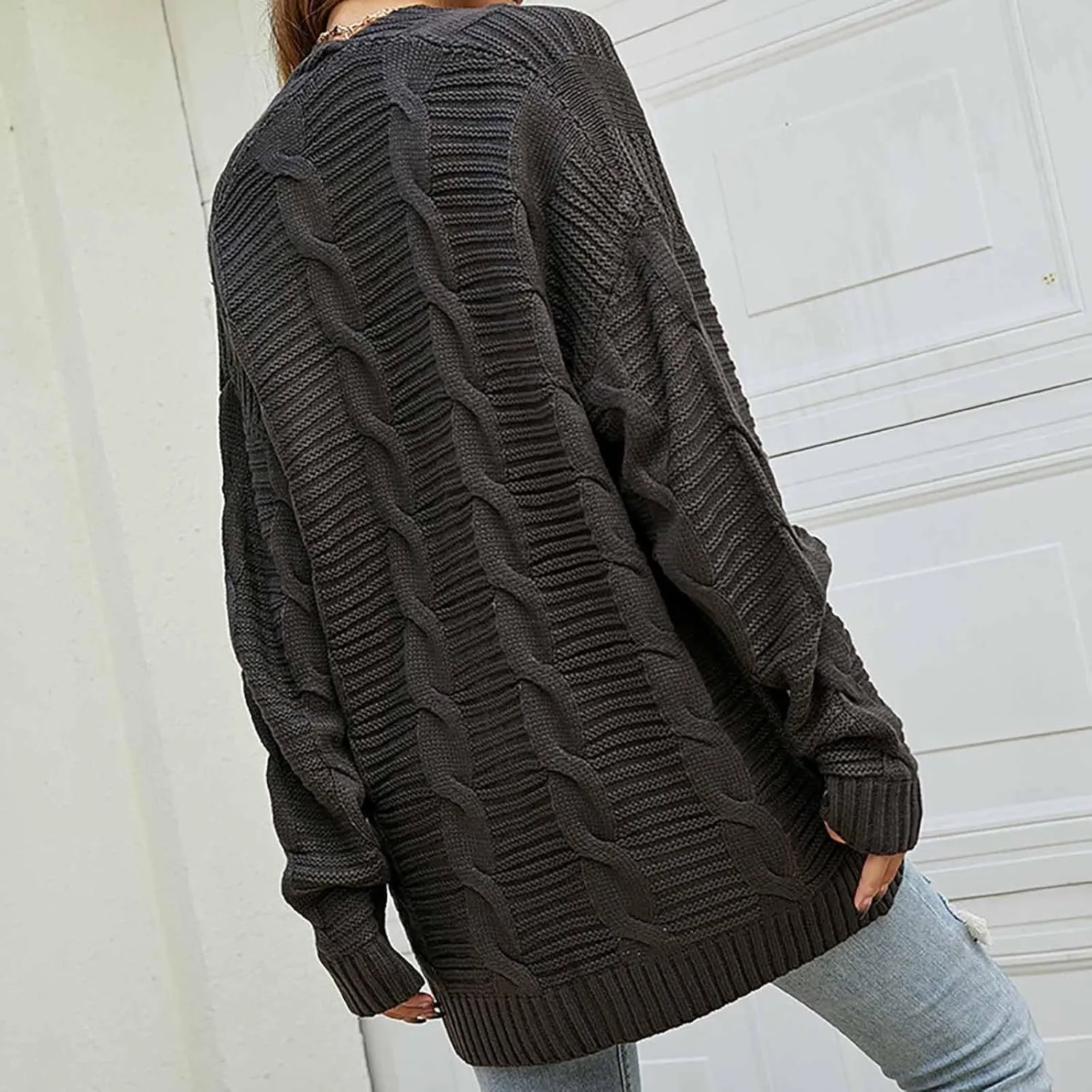Cable Knit Cardigan Women Oversized Long Sleeve Chunky Sweater Lightweight Open Front Cardigan with Pockets