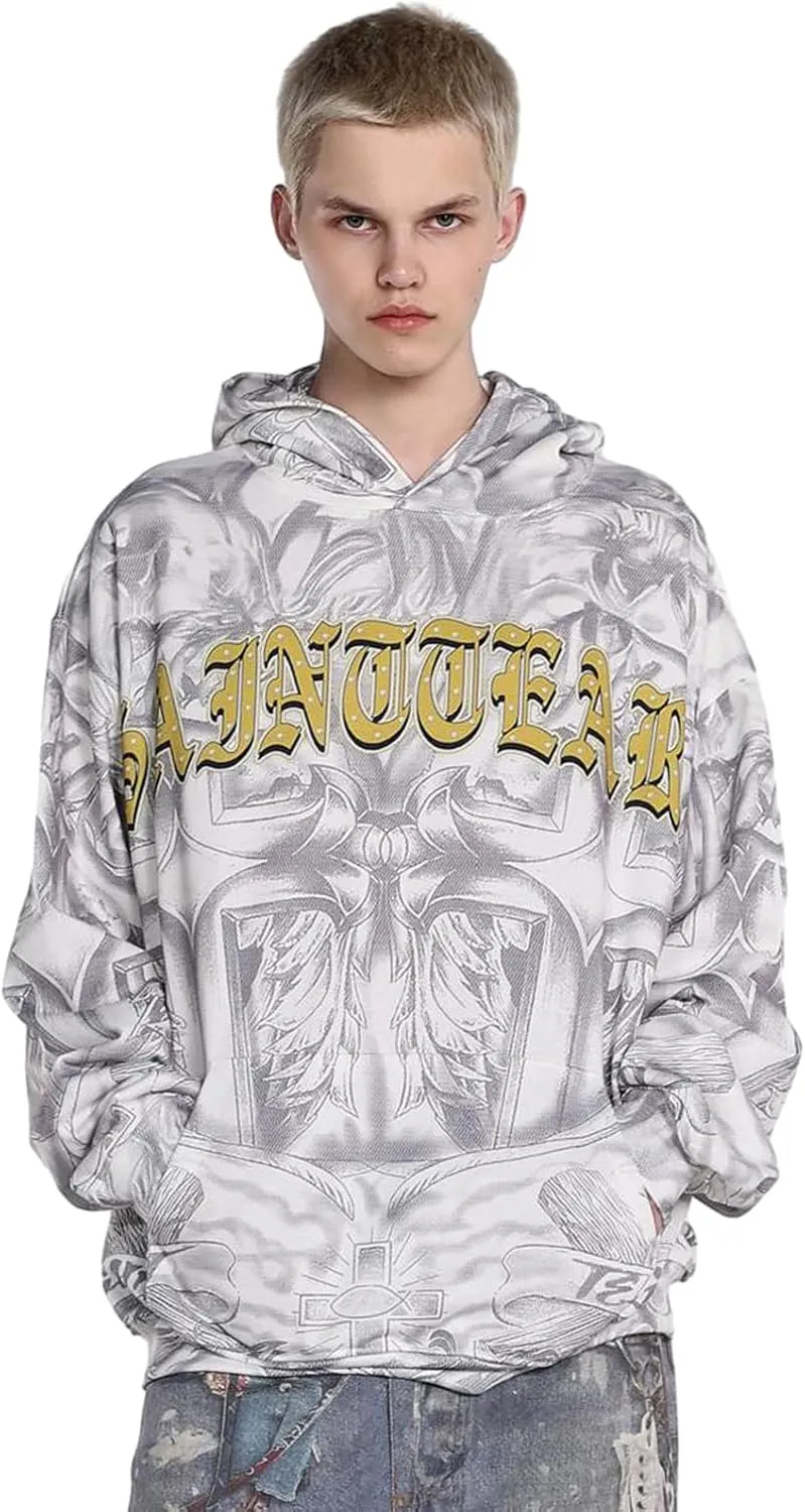Chainsaw Man Men's Hoodies Gothic Graffiti Graphic Athletic Sportswear Cotton Oversized Pullover Hooded Sweatshirt