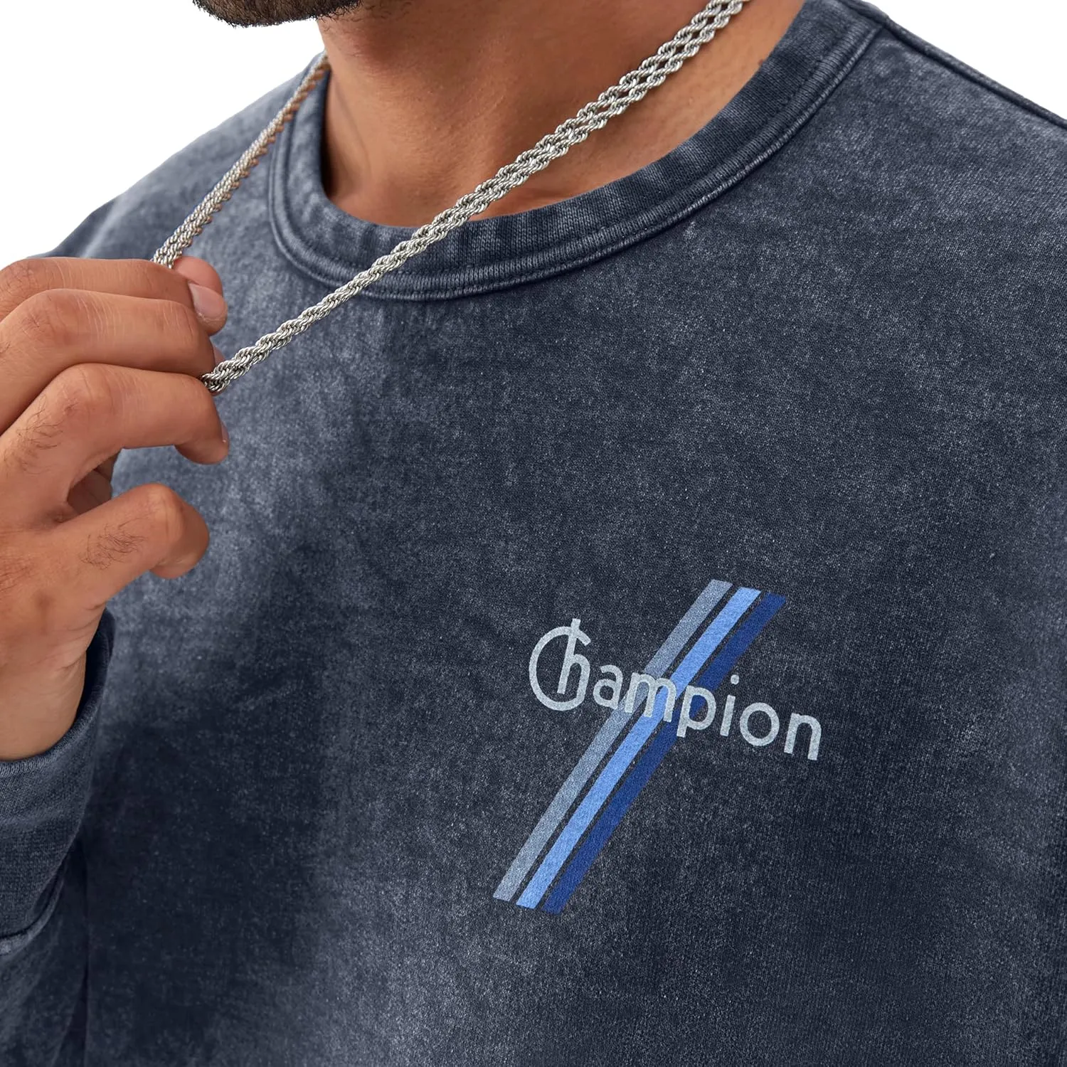 Champion Men's Sweatshirt, Mineral Dye Graphic Crewneck Sweatshirt, Men's Pullover Sweatshirt