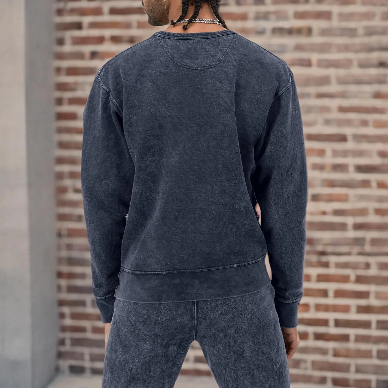 Champion Men's Sweatshirt, Mineral Dye Graphic Crewneck Sweatshirt, Men's Pullover Sweatshirt