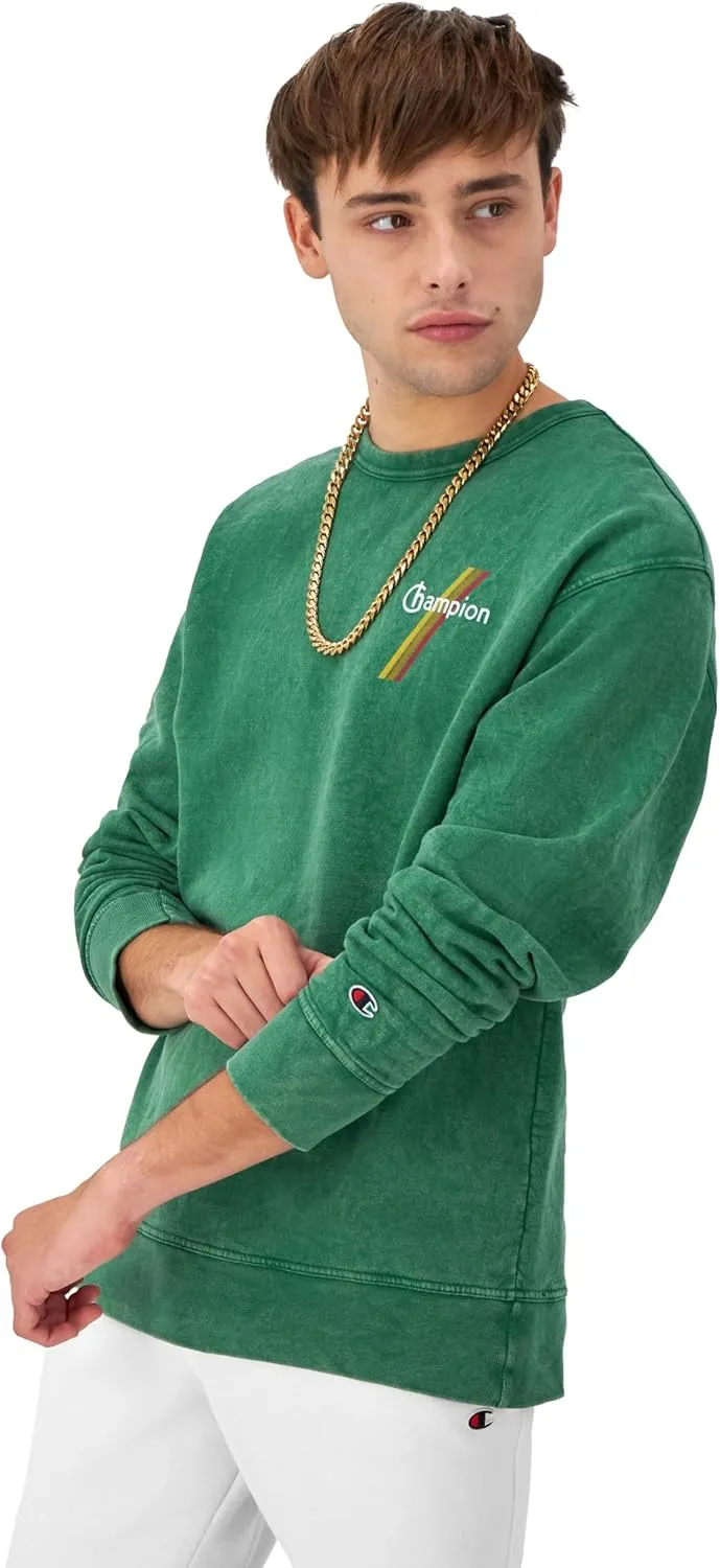 Champion Men's Sweatshirt, Mineral Dye Graphic Crewneck Sweatshirt, Men's Pullover Sweatshirt