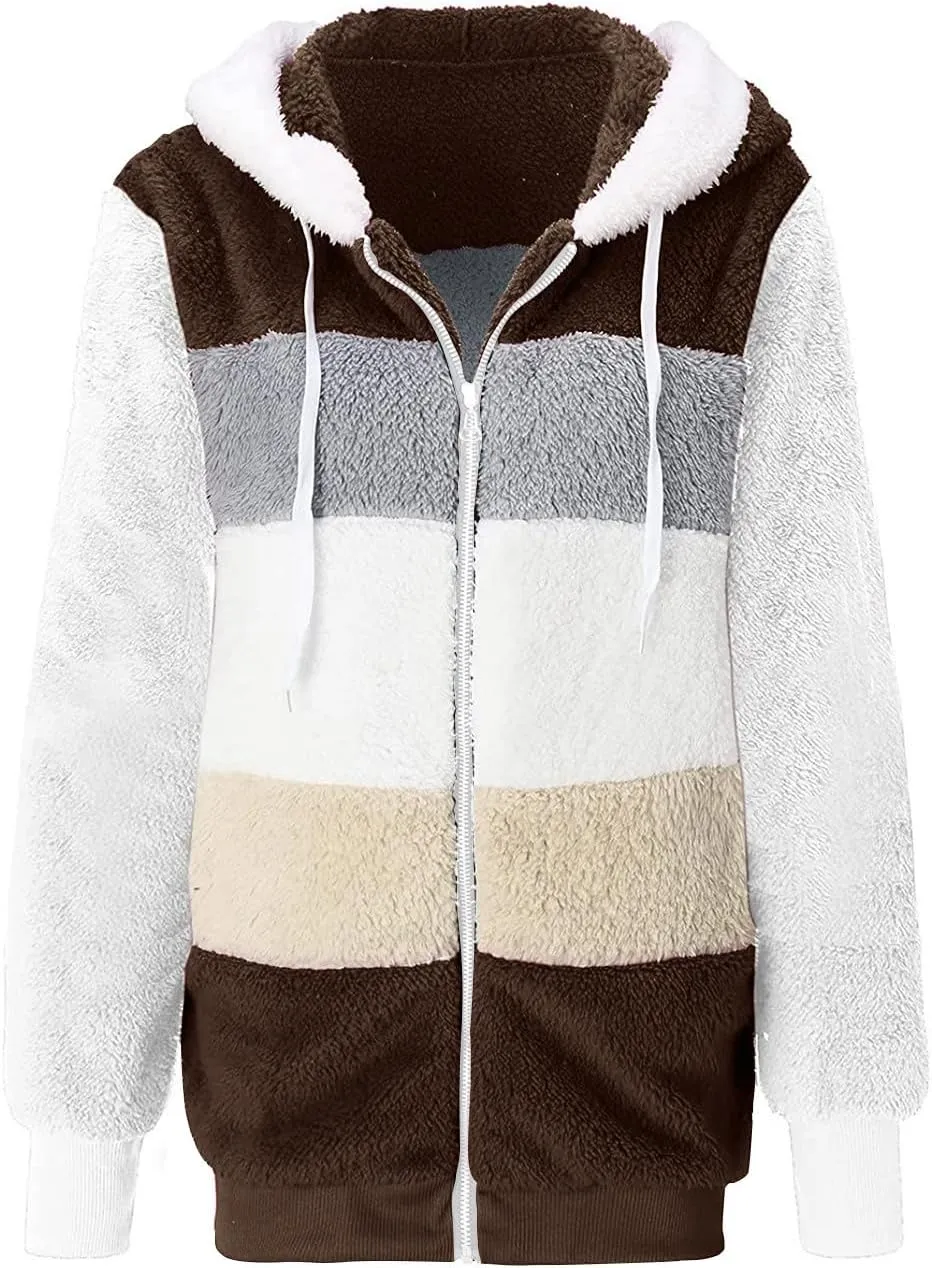 Coats for Women 2023 Lightweight Casual Fleece Plush Zipper Hooded Jacket Comfy Wool Coat Winter Warm Sherpa Jackets