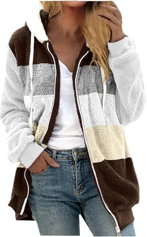 Coats for Women 2023 Lightweight Casual Fleece Plush Zipper Hooded Jacket Comfy Wool Coat Winter Warm Sherpa Jackets