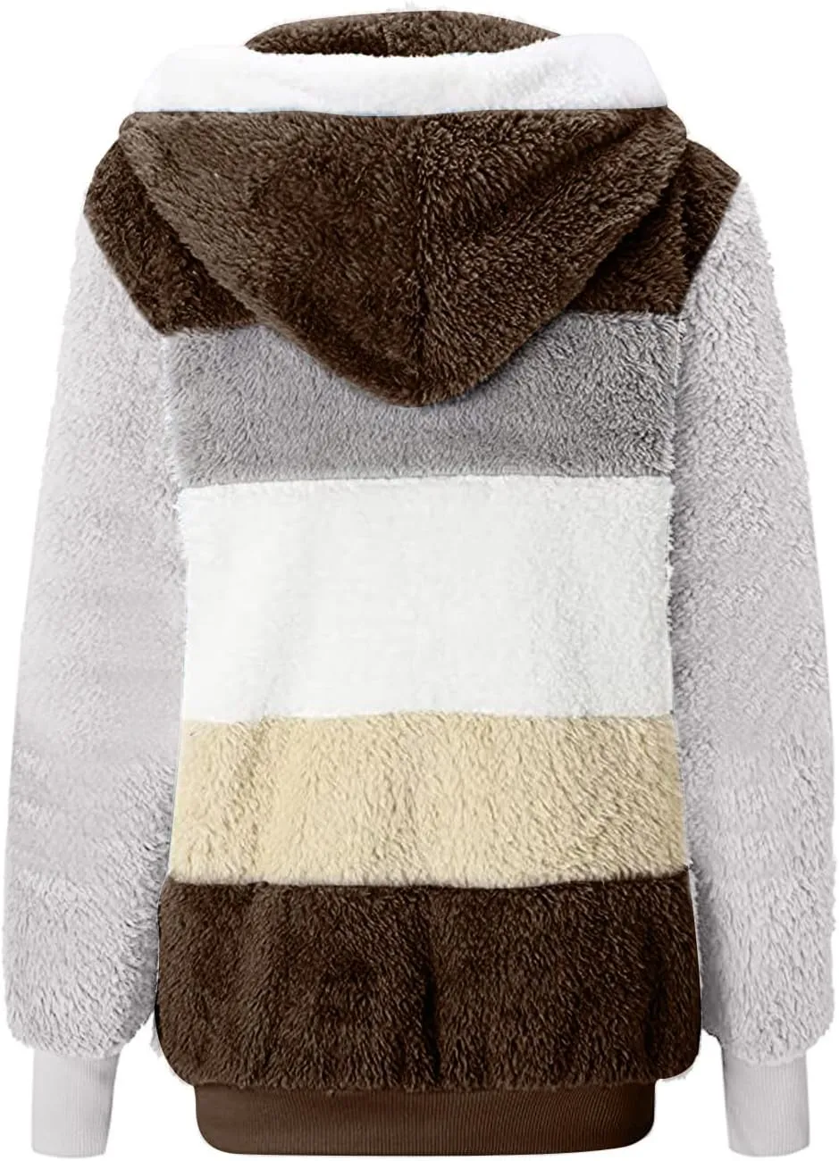 Coats for Women 2023 Lightweight Casual Fleece Plush Zipper Hooded Jacket Comfy Wool Coat Winter Warm Sherpa Jackets