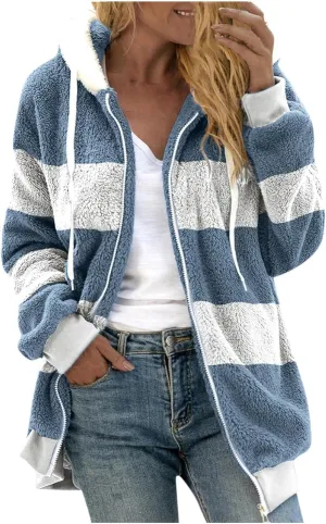 Coats for Women 2023 Lightweight Casual Fleece Plush Zipper Hooded Jacket Comfy Wool Coat Winter Warm Sherpa Jackets