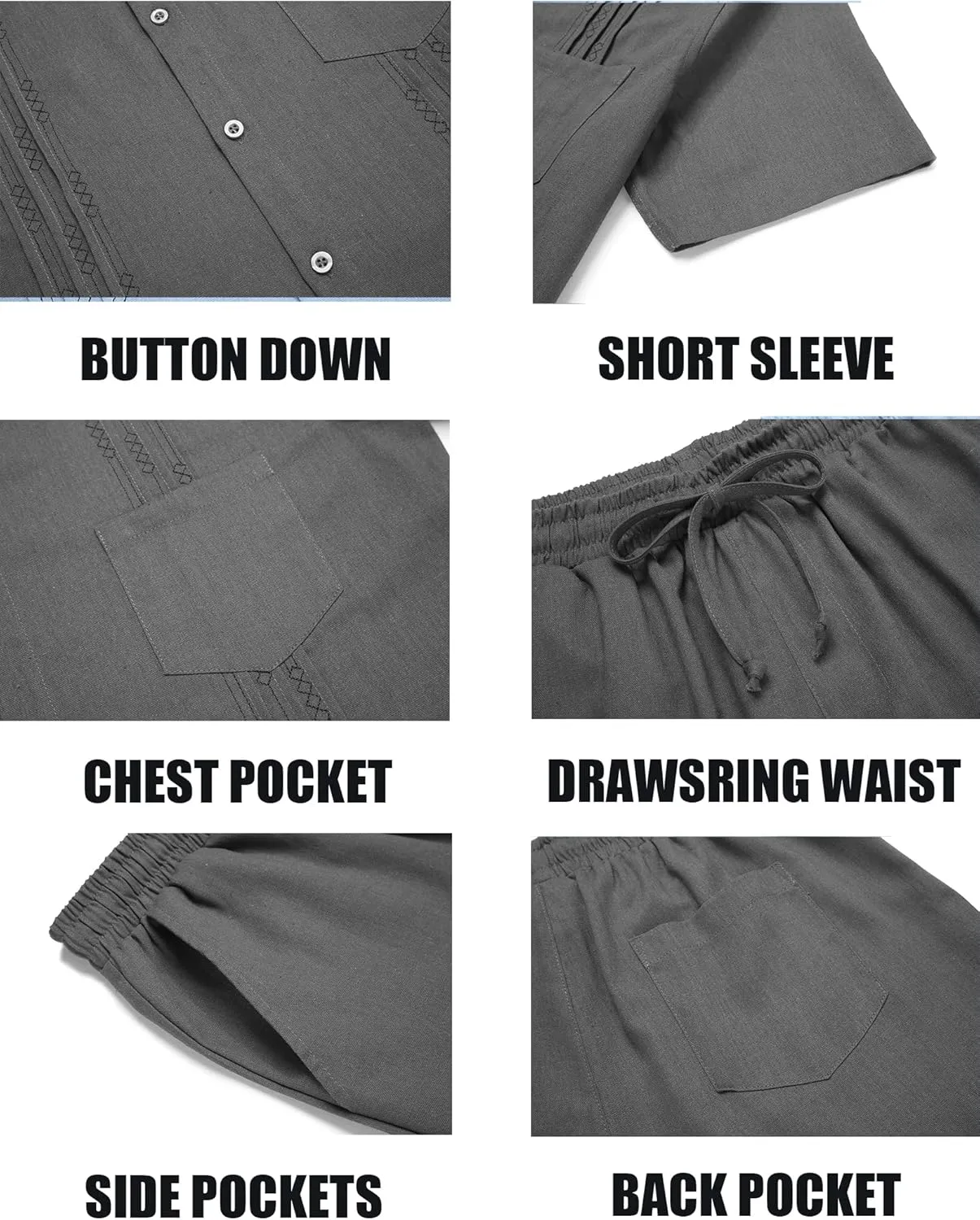 COOFANDY Mens Beach Outfits for Vacation 2 Piece Short Set Guayabra Sets Resort Wear