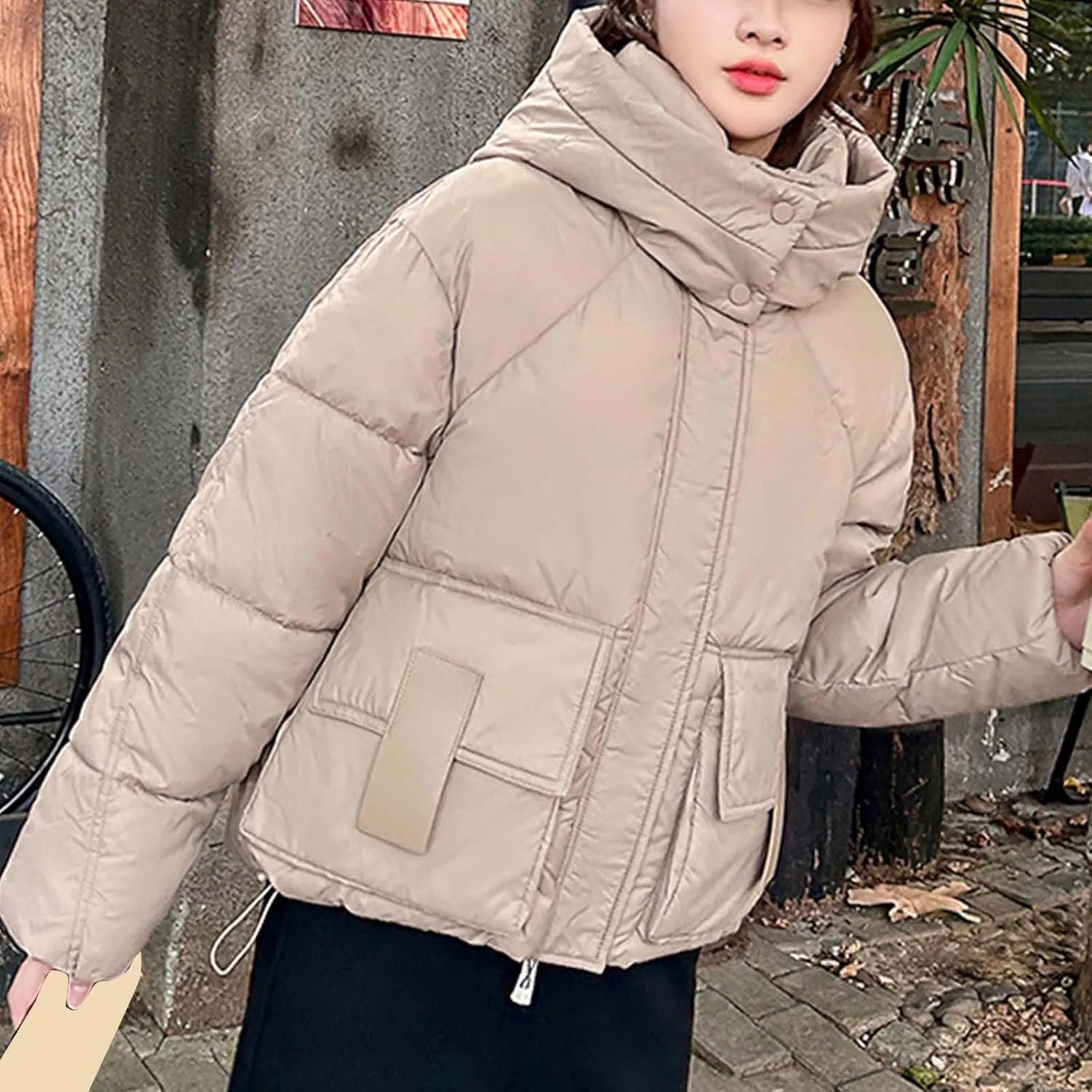 Cropped Puffer Down Jackets for Women Thermal Baggy Long Sleeve Padded Coats Teen Girls Hooded Thicken Bubble Jackets