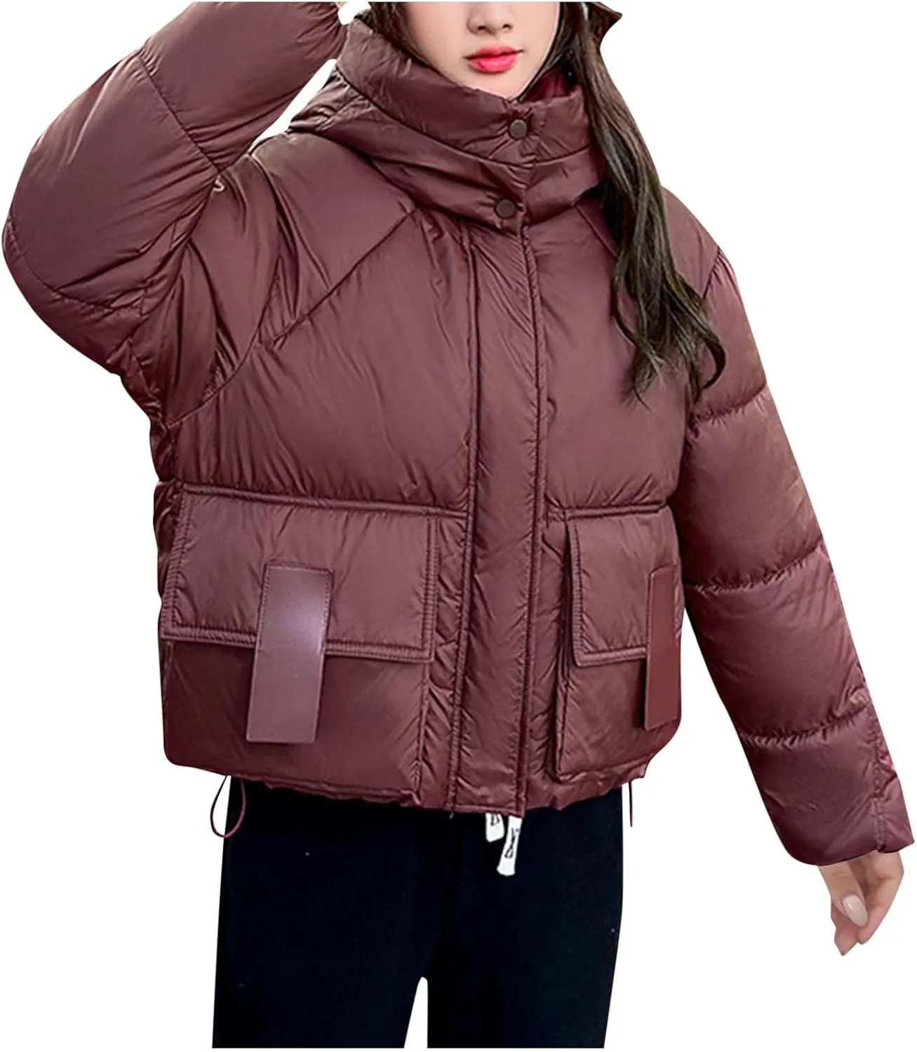 Cropped Puffer Down Jackets for Women Thermal Baggy Long Sleeve Padded Coats Teen Girls Hooded Thicken Bubble Jackets