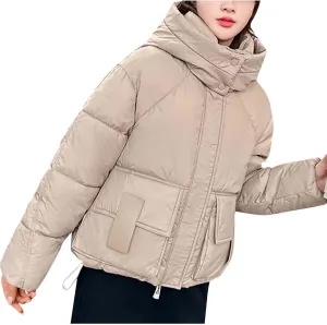 Cropped Puffer Down Jackets for Women Thermal Baggy Long Sleeve Padded Coats Teen Girls Hooded Thicken Bubble Jackets