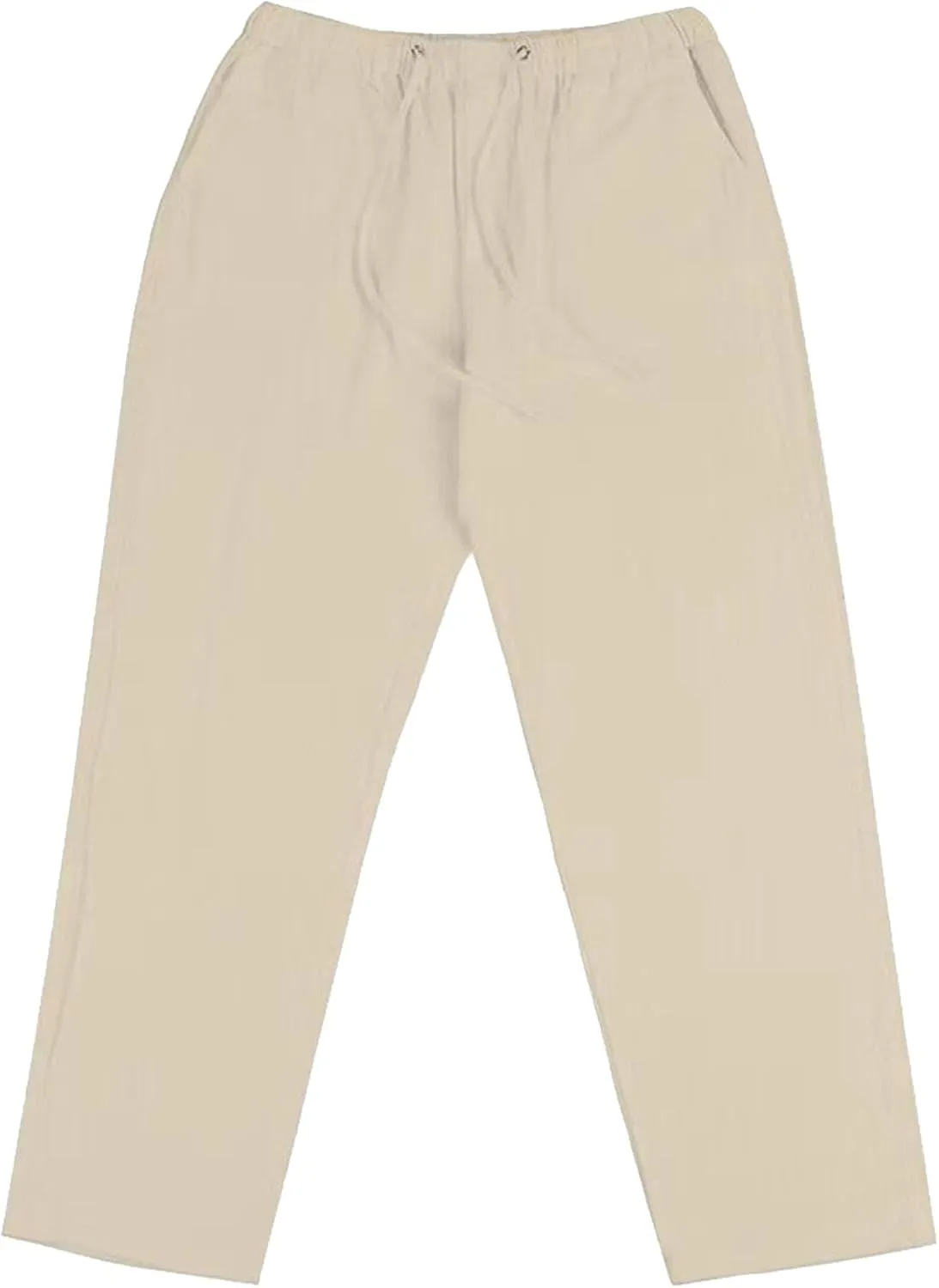 DGHM-JLMY Mens Lightweight Breathable Linen Trousers Casual Elastic Waist Beach Pants Solid Color Sports Pant with Pockets