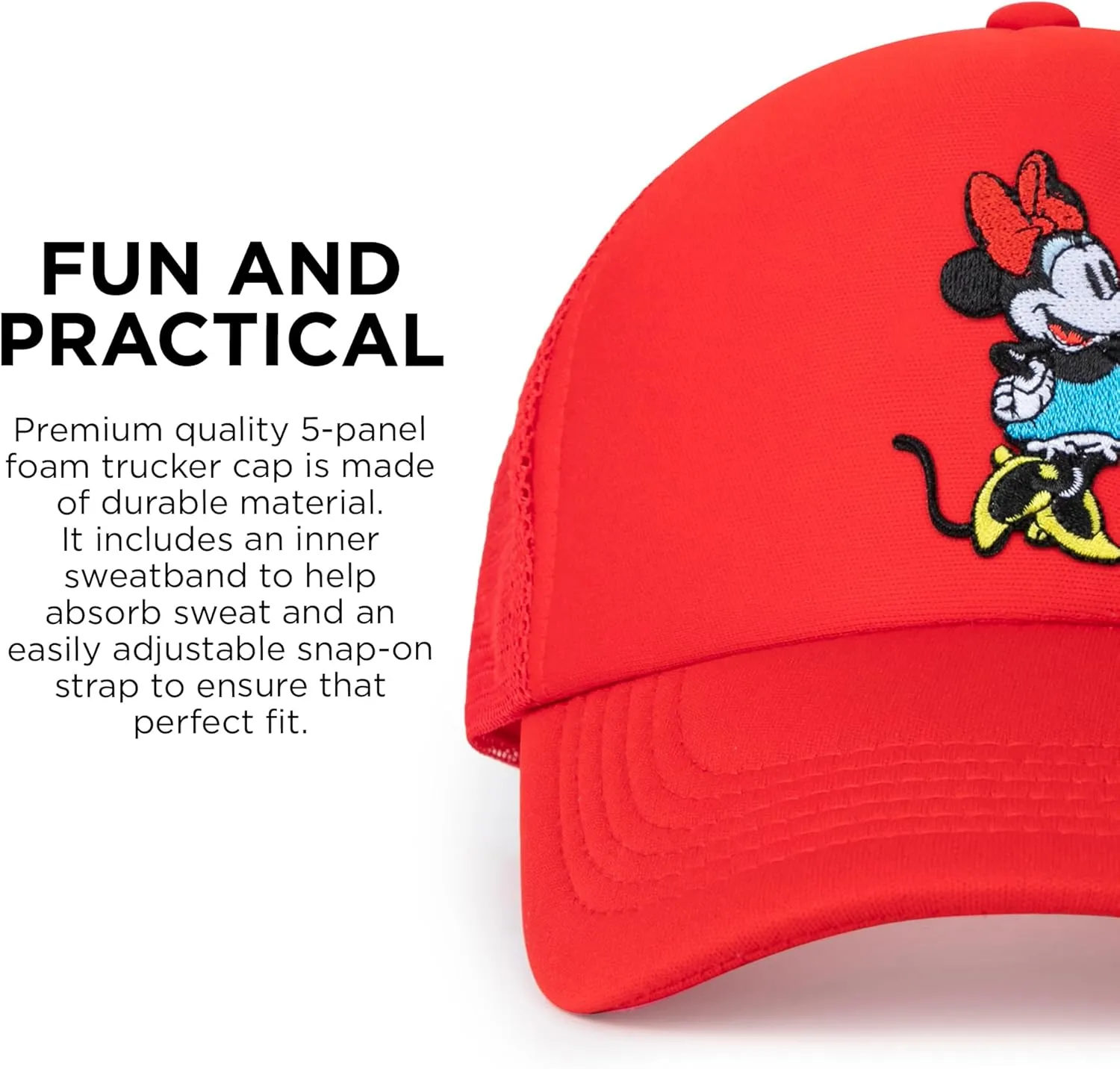 Disney Adult Trucker Hat, Minnie Mouse Mesh Snapback Baseball Cap