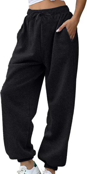 Fleece Lined Sweatpants Womens Elastic High Waist Warm Casual Winter Trousers Thermal Athletic Running Joggers with Pockets