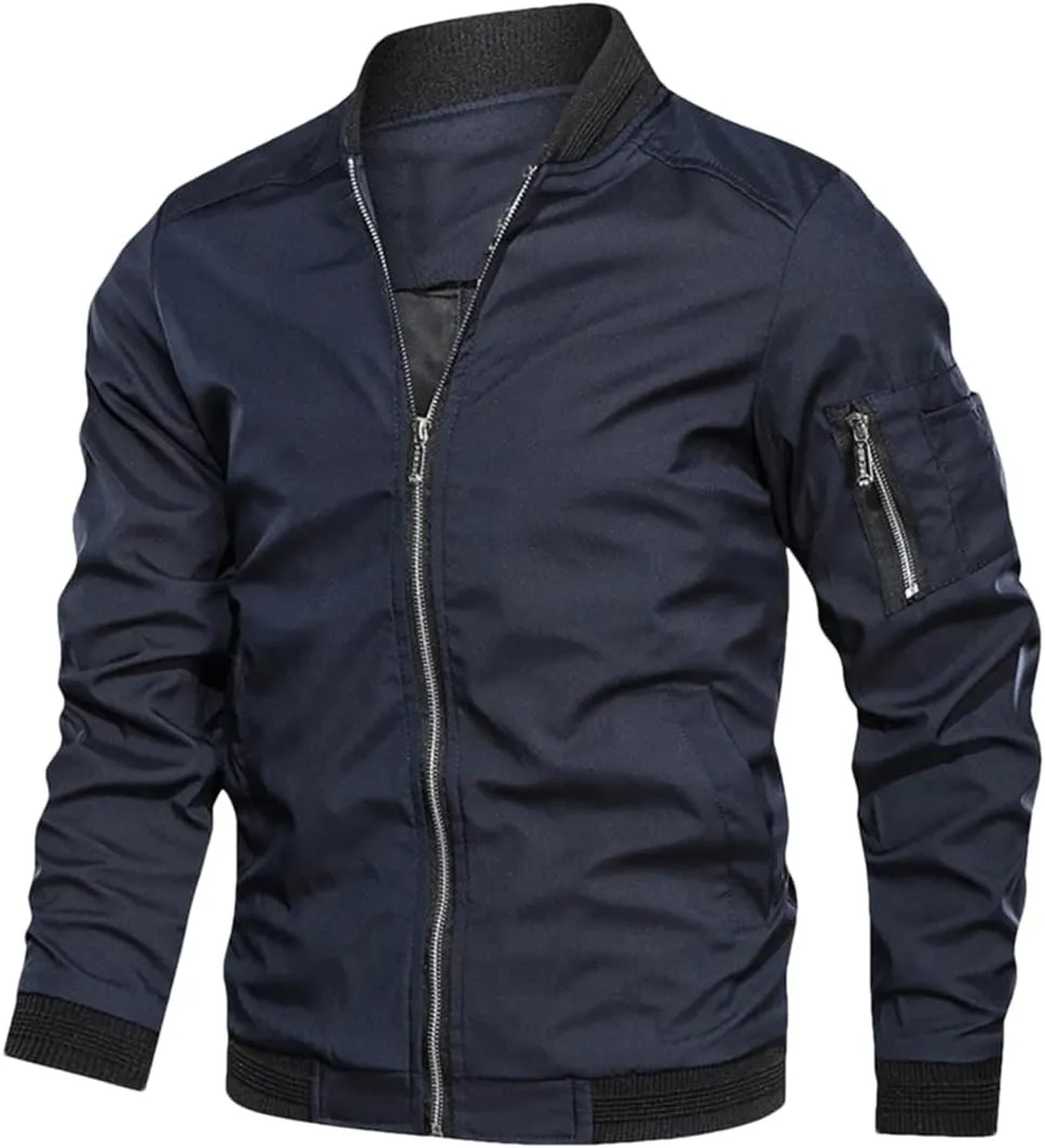 Fnfmrfmr Men's Casual Motorcycle Jacket Lightweight Sportswear Windbreaker Zip Up Coat With Pocket