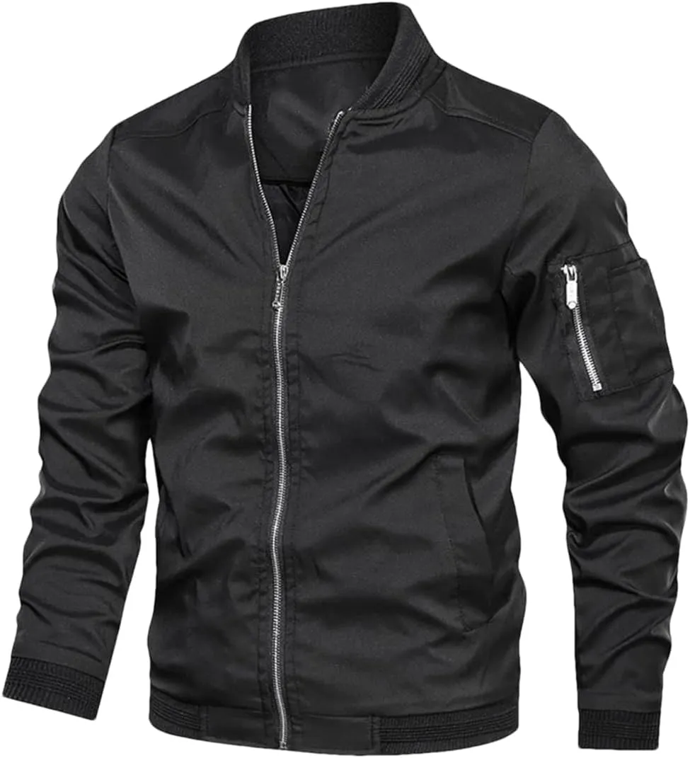 Fnfmrfmr Men's Casual Motorcycle Jacket Lightweight Sportswear Windbreaker Zip Up Coat With Pocket